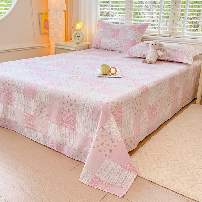 91家纺网 家纺一手货源 找家纺 一诺家居 2025新款A类云感双层纱针织棉印花母婴级裸睡床单三件套 量大可优惠 量大可送货 云纱