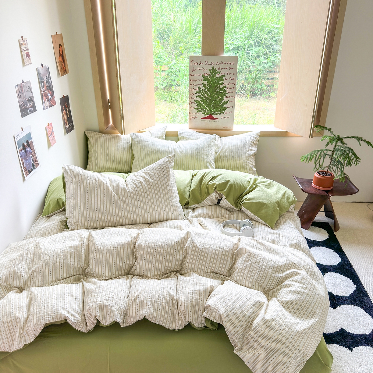 91家纺网 家纺一手货源 找家纺 千朵 2025新款全棉纯棉色织提花水洗棉四件套 富士系列 富士果绿