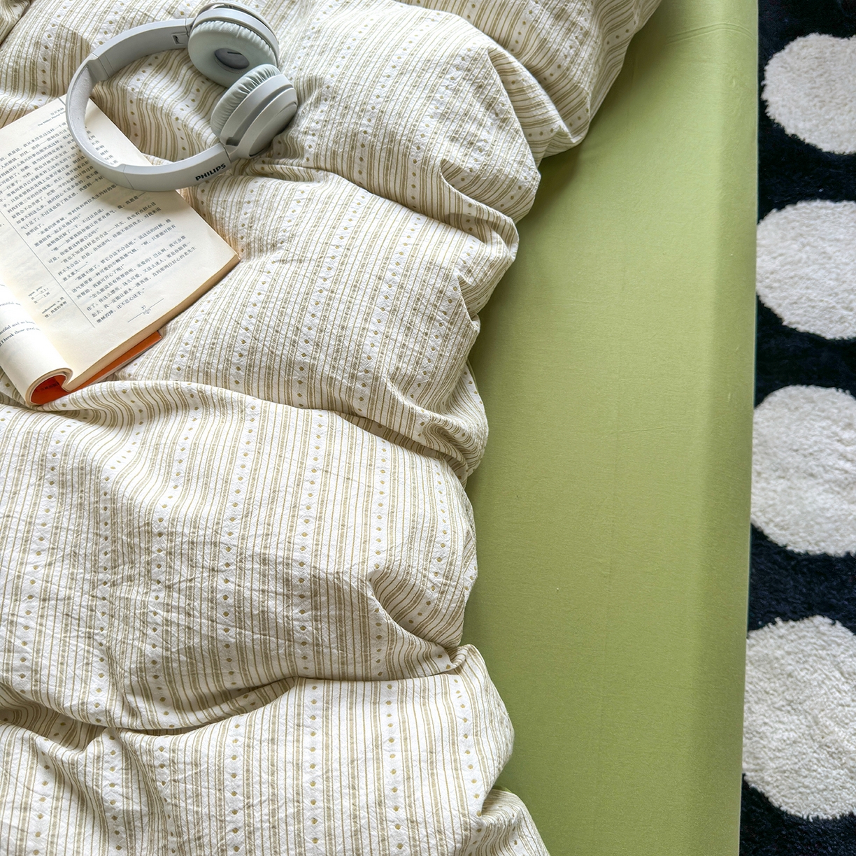 91家纺网 家纺一手货源 找家纺 千朵 2025新款全棉纯棉色织提花水洗棉四件套 富士系列 富士果绿