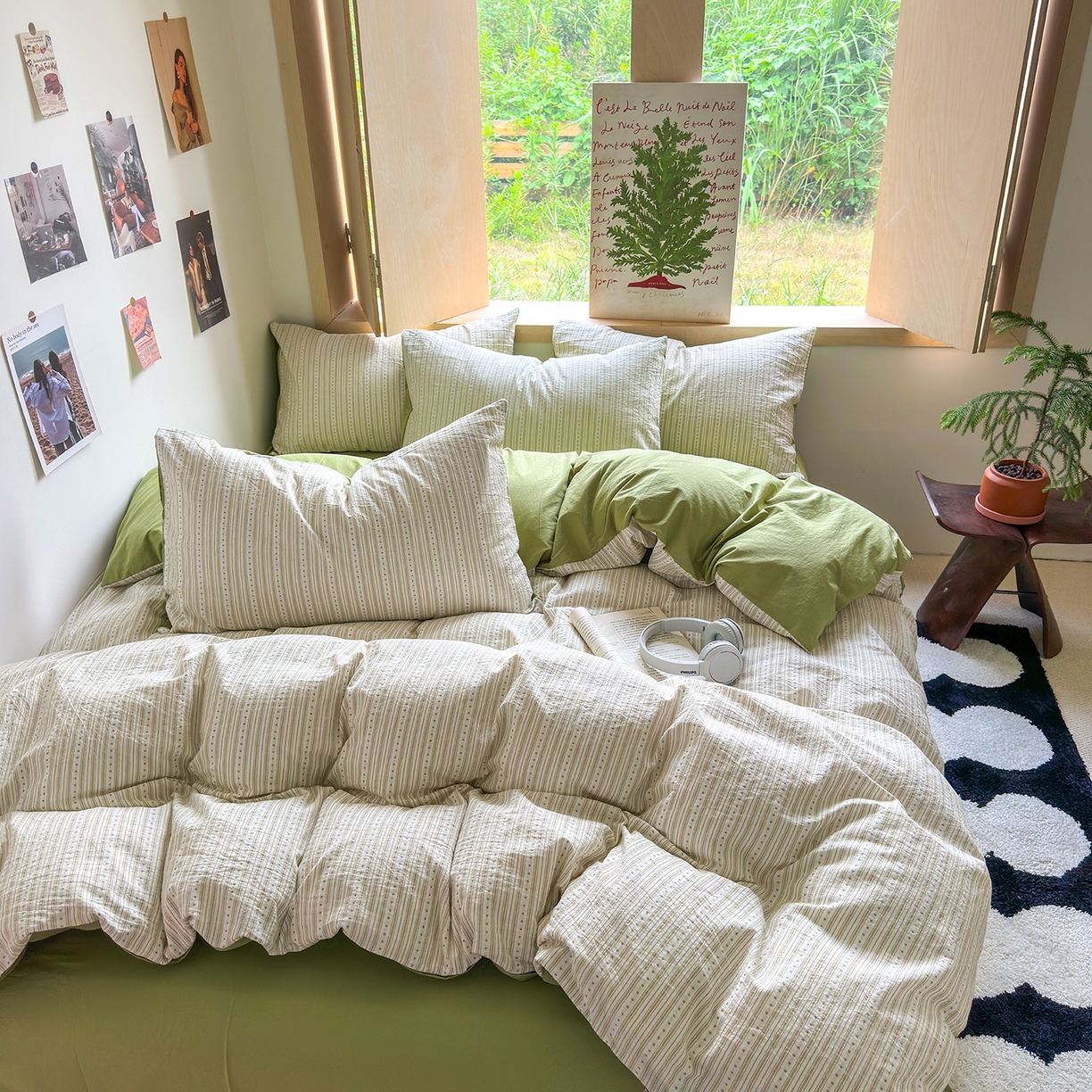 91家纺网 家纺一手货源 找家纺 千朵 2025新款全棉纯棉色织提花水洗棉四件套 富士系列 富士果绿