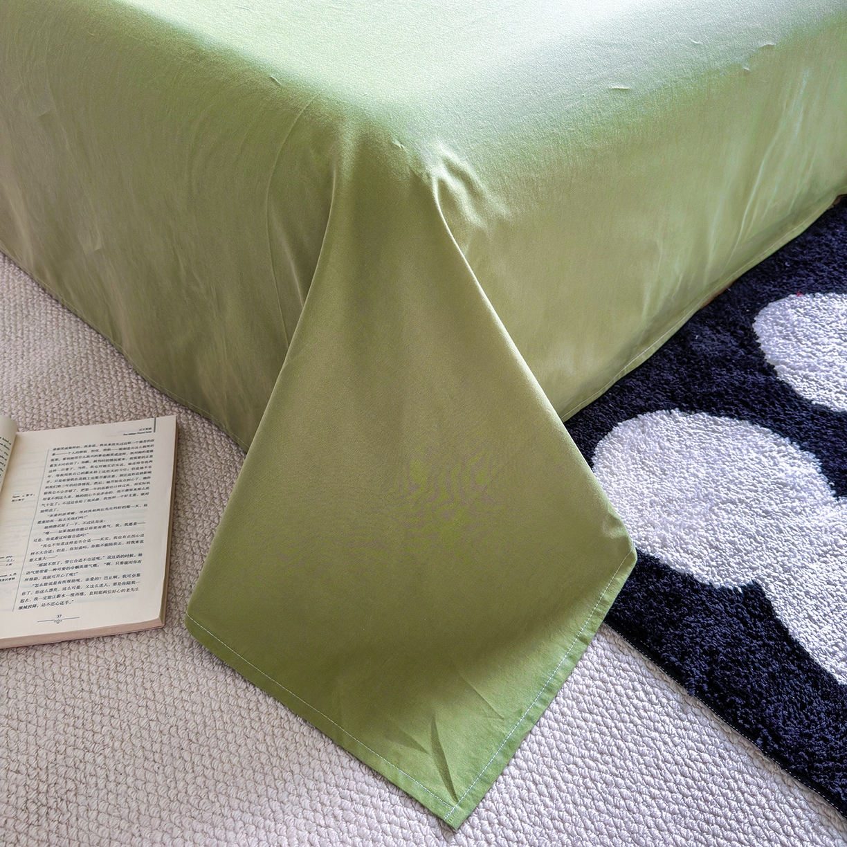 91家纺网 家纺一手货源 找家纺 千朵 2025新款全棉纯棉色织提花水洗棉四件套 富士系列 富士果绿