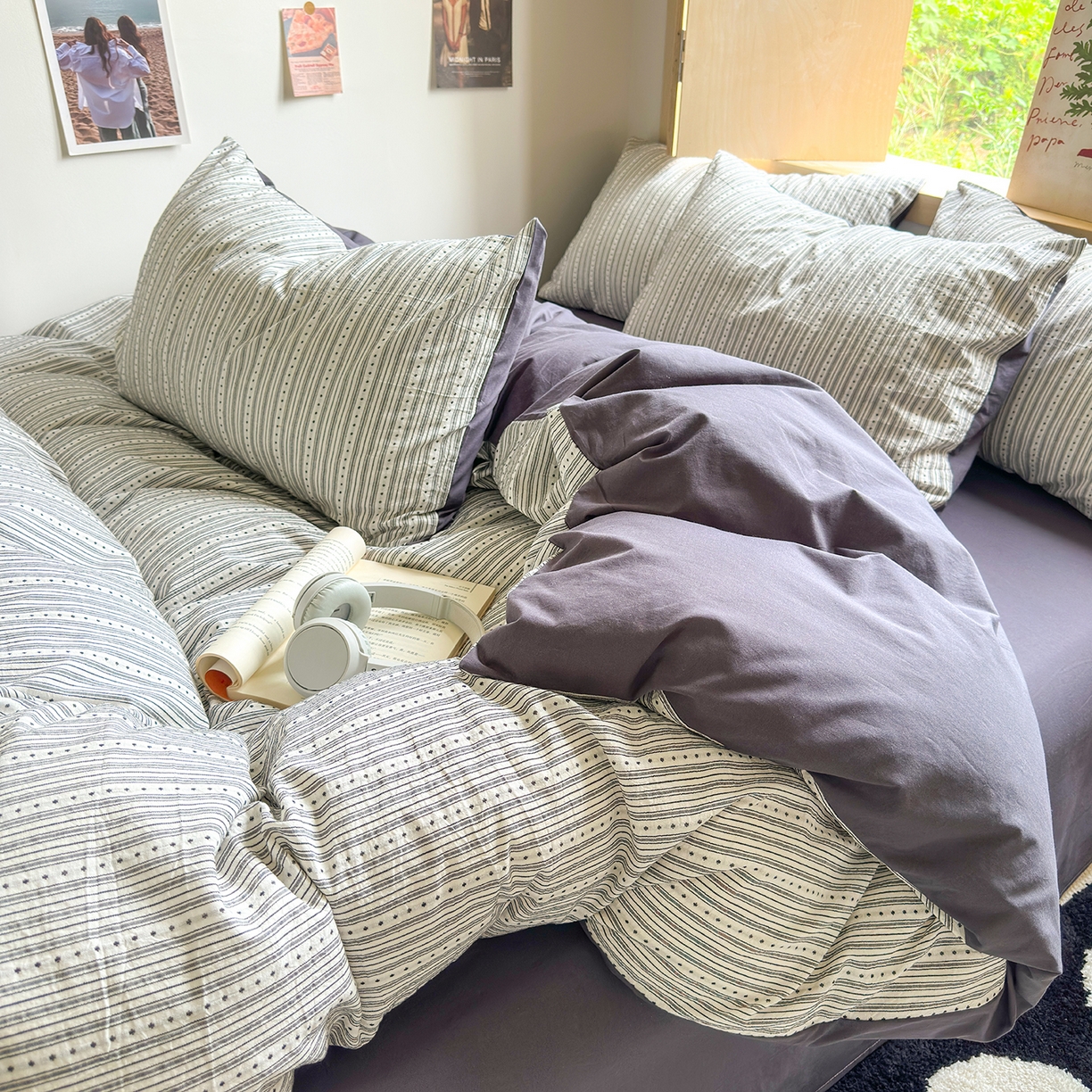 91家纺网 家纺一手货源 找家纺 千朵 2025新款全棉纯棉色织提花水洗棉四件套 富士系列 富士灰