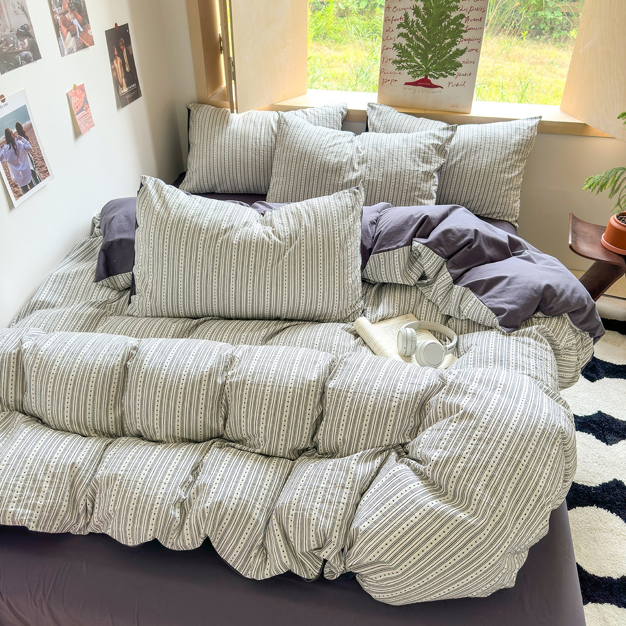 91家纺网 家纺一手货源 找家纺 千朵 2025新款全棉纯棉色织提花水洗棉四件套 富士系列 富士灰