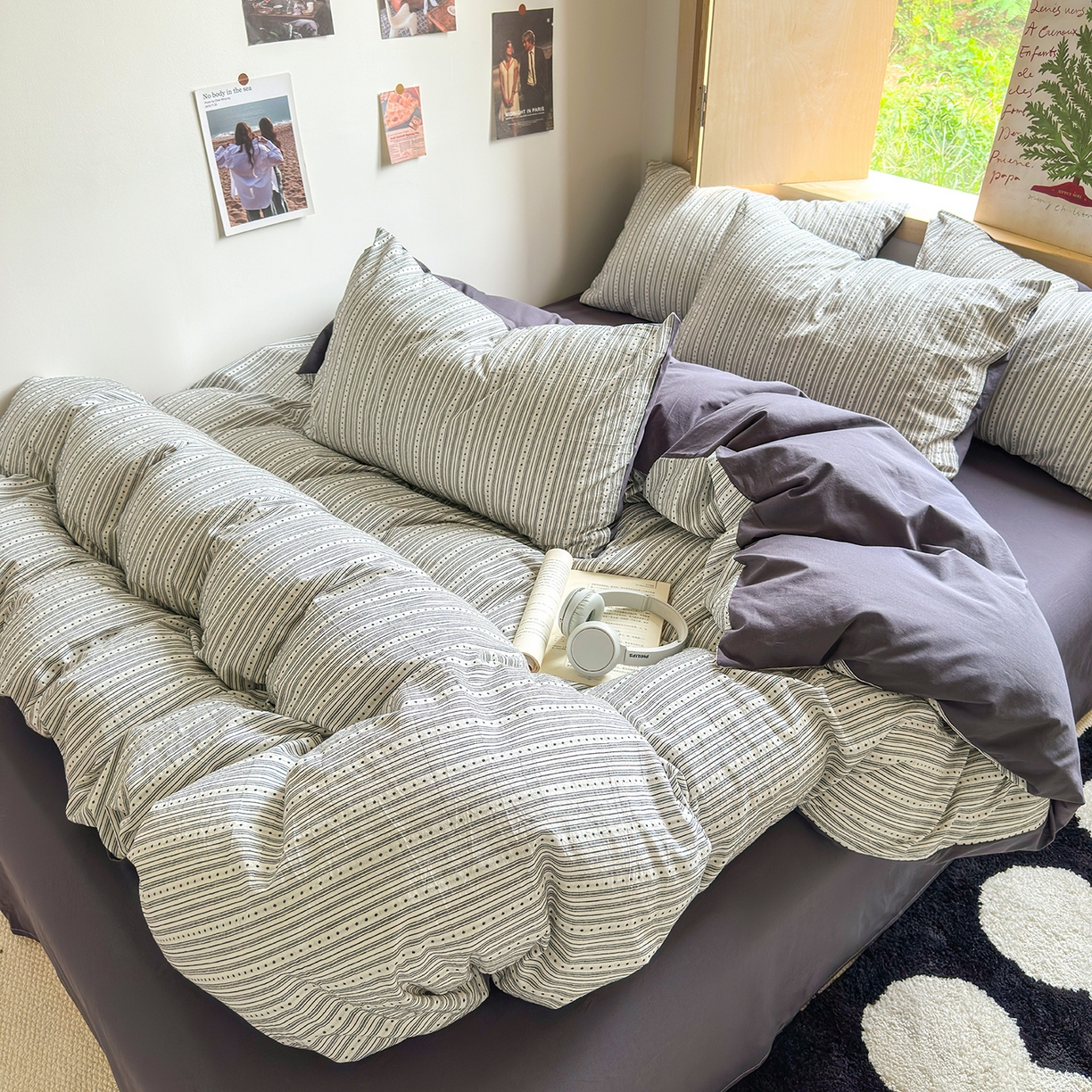 91家纺网 家纺一手货源 找家纺 千朵 2025新款全棉纯棉色织提花水洗棉四件套 富士系列 富士灰