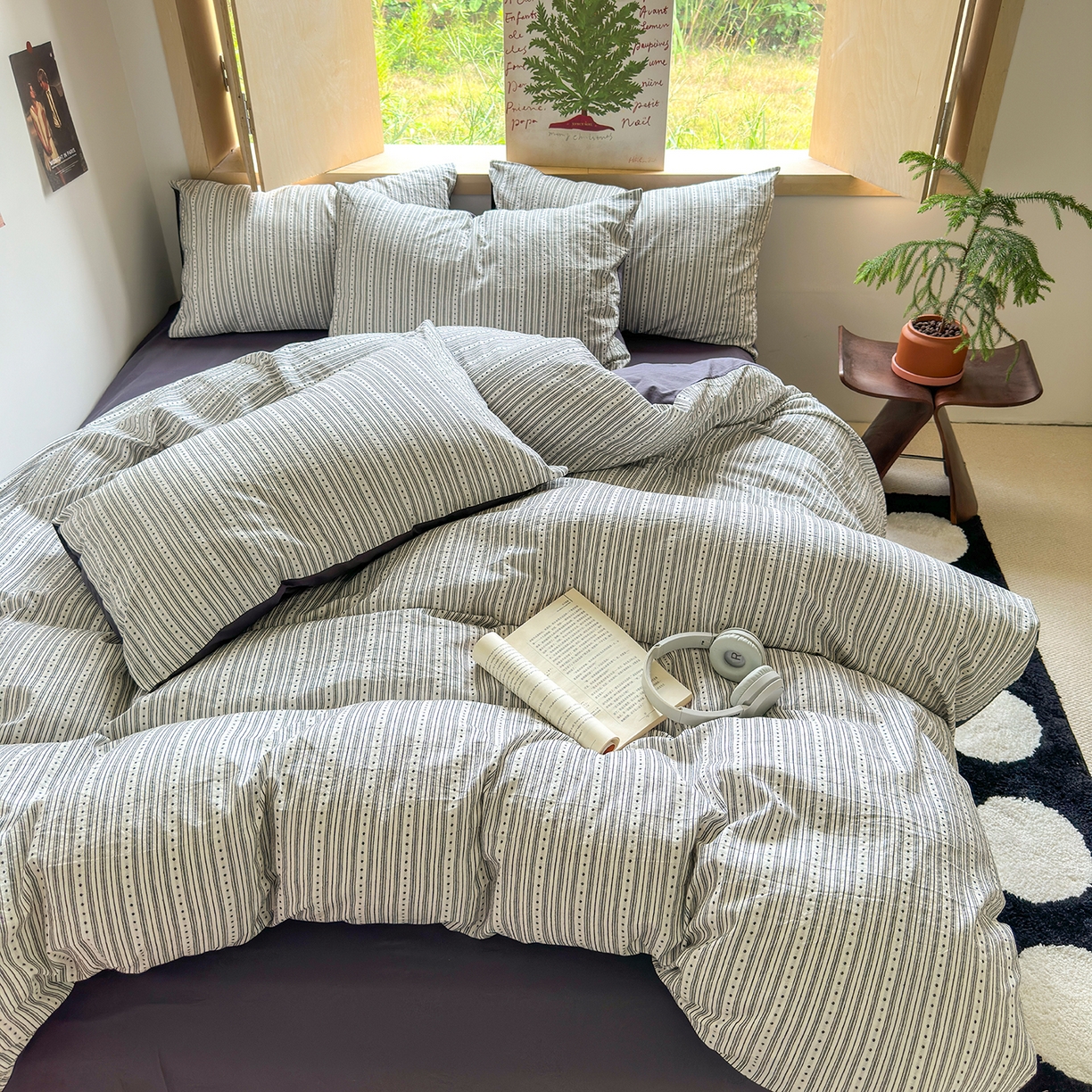 91家纺网 家纺一手货源 找家纺 千朵 2025新款全棉纯棉色织提花水洗棉四件套 富士系列 富士灰