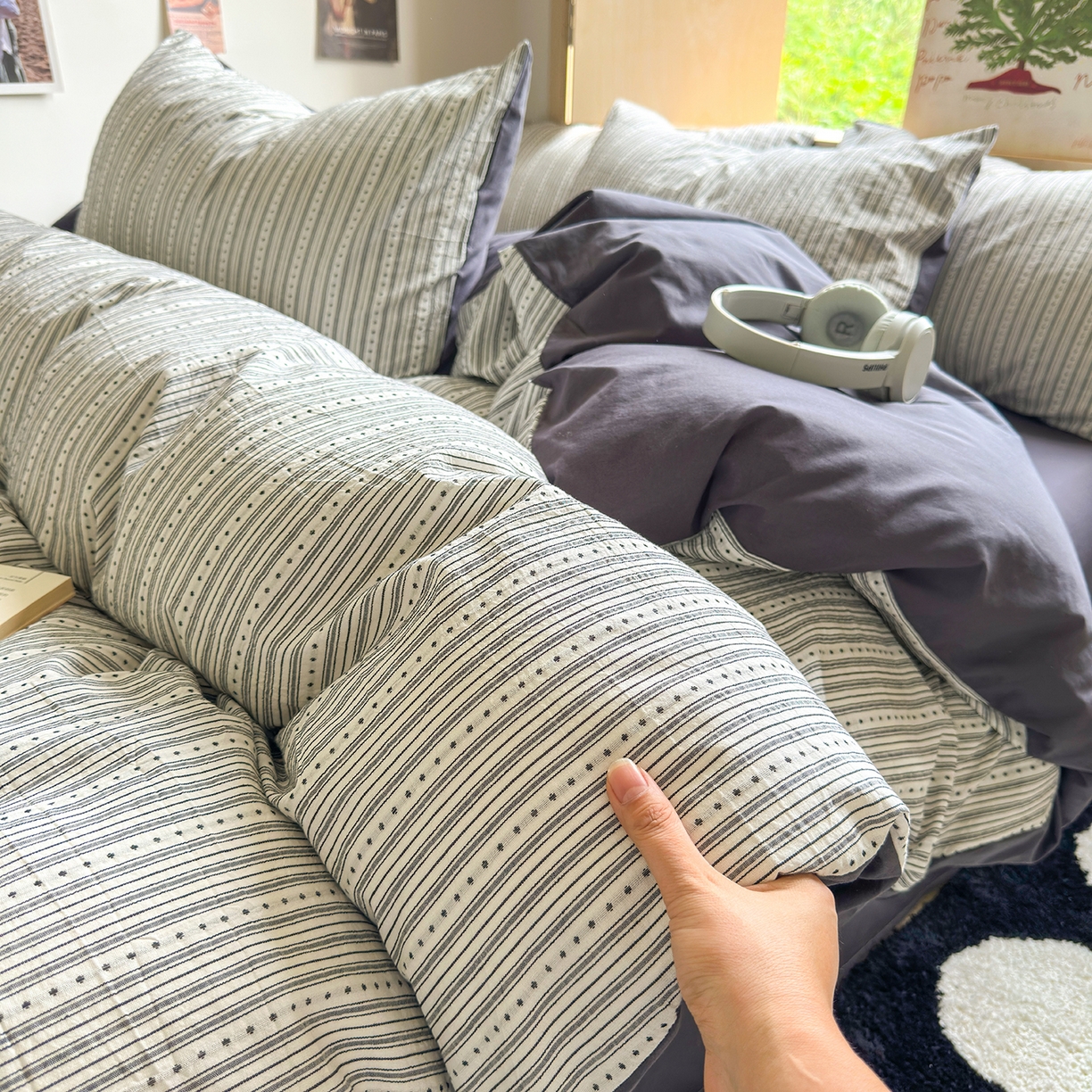 91家纺网 家纺一手货源 找家纺 千朵 2025新款全棉纯棉色织提花水洗棉四件套 富士系列 富士灰