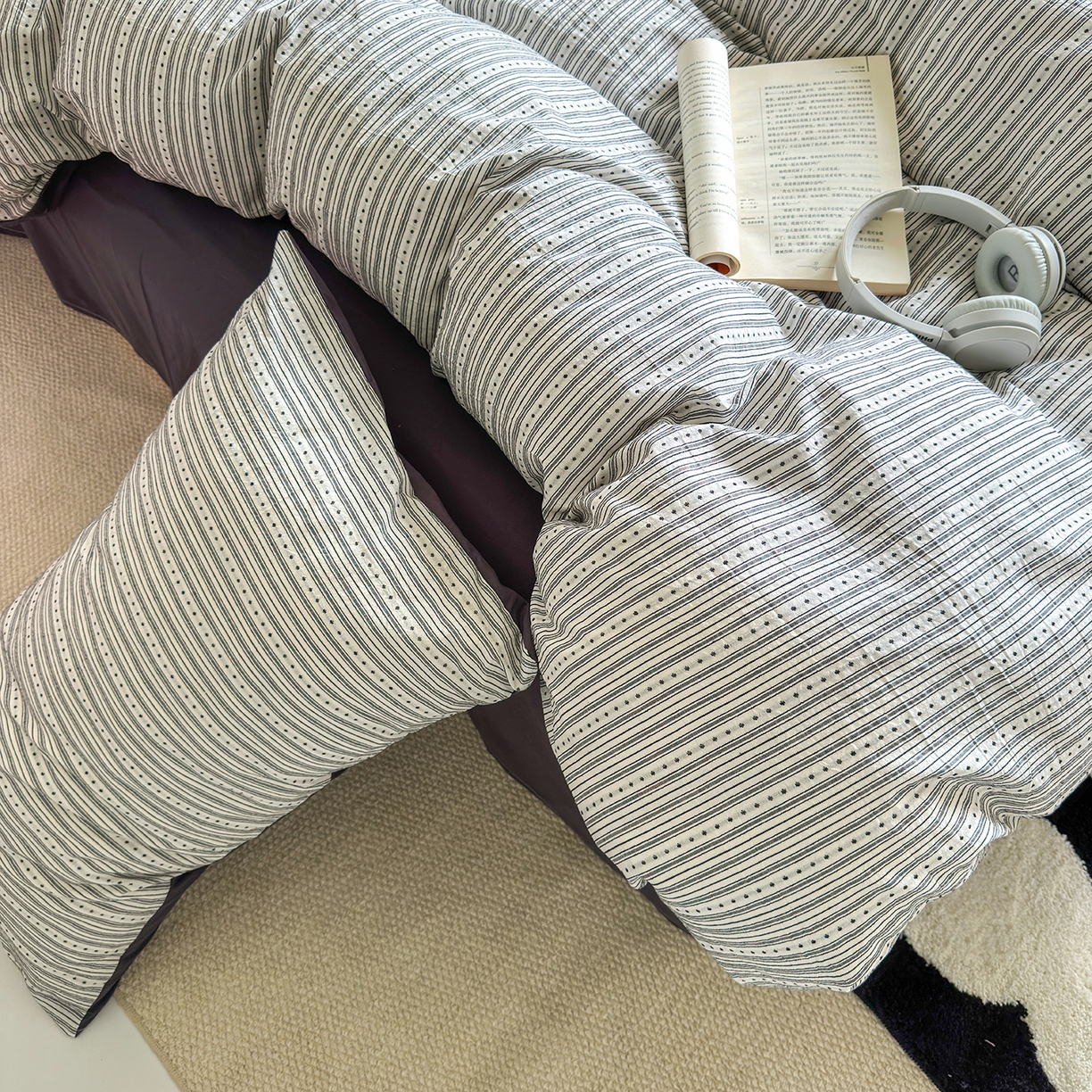 91家纺网 家纺一手货源 找家纺 千朵 2025新款全棉纯棉色织提花水洗棉四件套 富士系列 富士灰