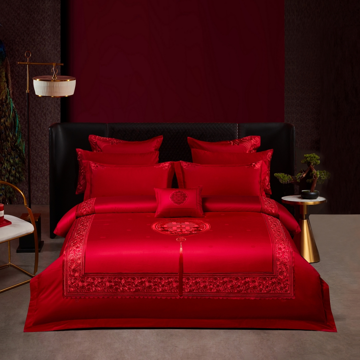 91家纺网 家纺一手货源 找家纺 （总）宏羽纺家纺 2025新款高支高密纯棉婚庆系列四件套