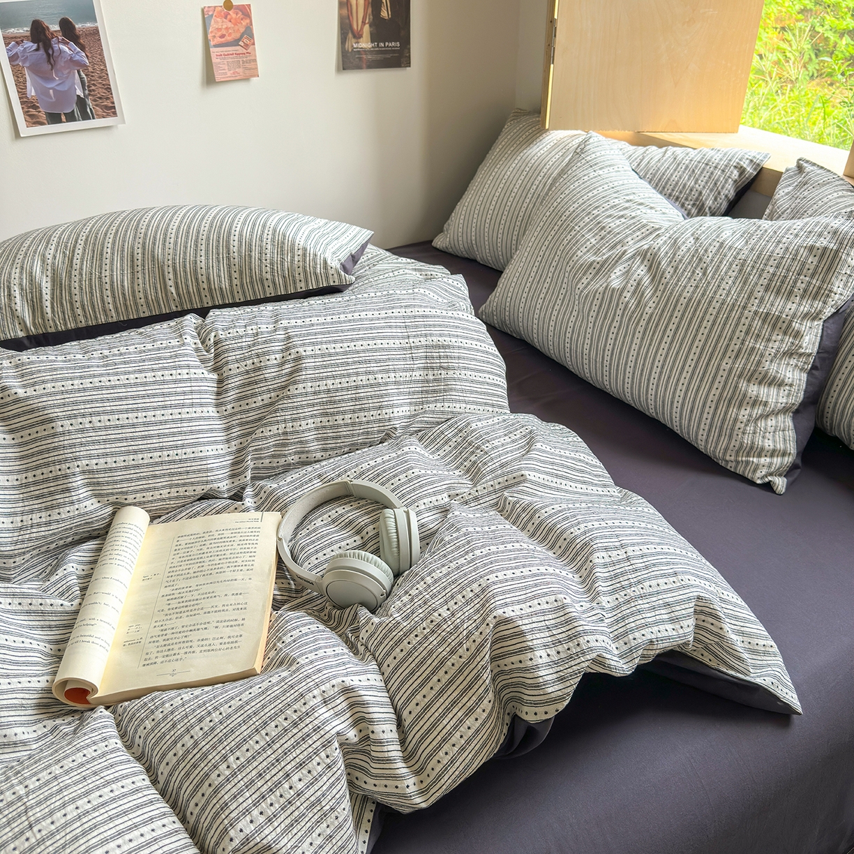 91家纺网 家纺一手货源 找家纺 千朵 2025新款全棉纯棉色织提花水洗棉四件套 富士系列 富士灰