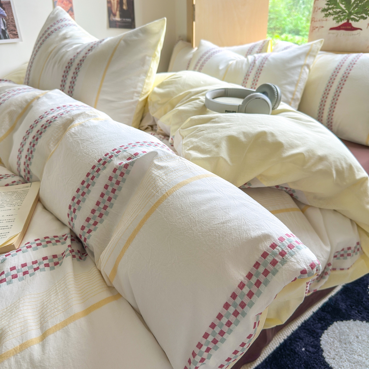 千朵 2025新款全棉纯棉色织提花水洗棉四件套 富士系列 富士奶黄