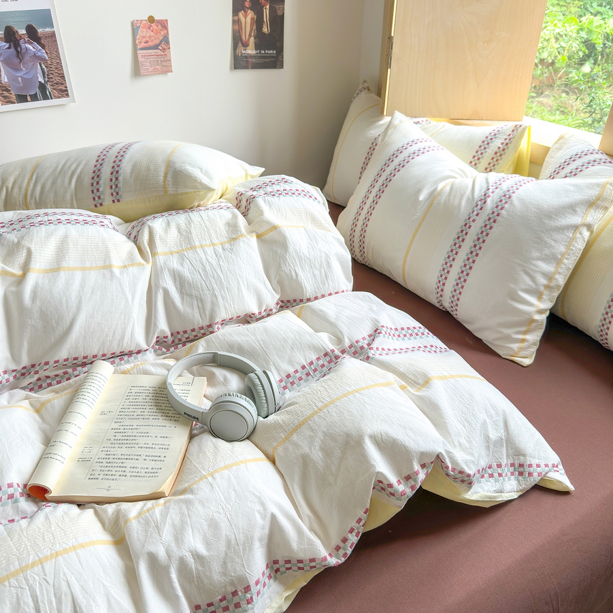 91家纺网 家纺一手货源 找家纺 千朵 2025新款全棉纯棉色织提花水洗棉四件套 富士系列 富士奶黄