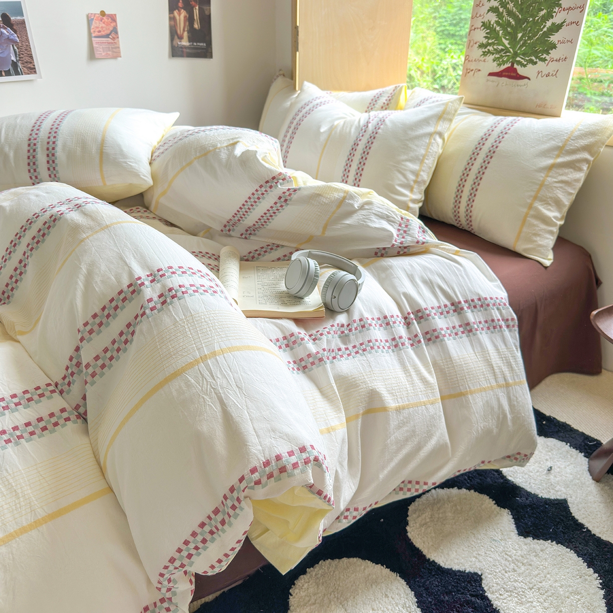 91家纺网 家纺一手货源 找家纺 千朵 2025新款全棉纯棉色织提花水洗棉四件套 富士系列 富士奶黄