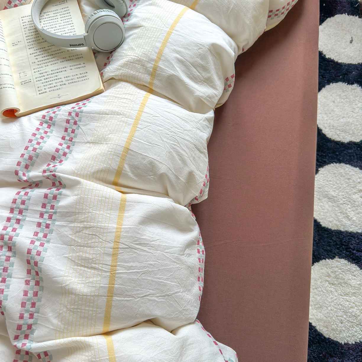 91家纺网 家纺一手货源 找家纺 千朵 2025新款全棉纯棉色织提花水洗棉四件套 富士系列 富士奶黄