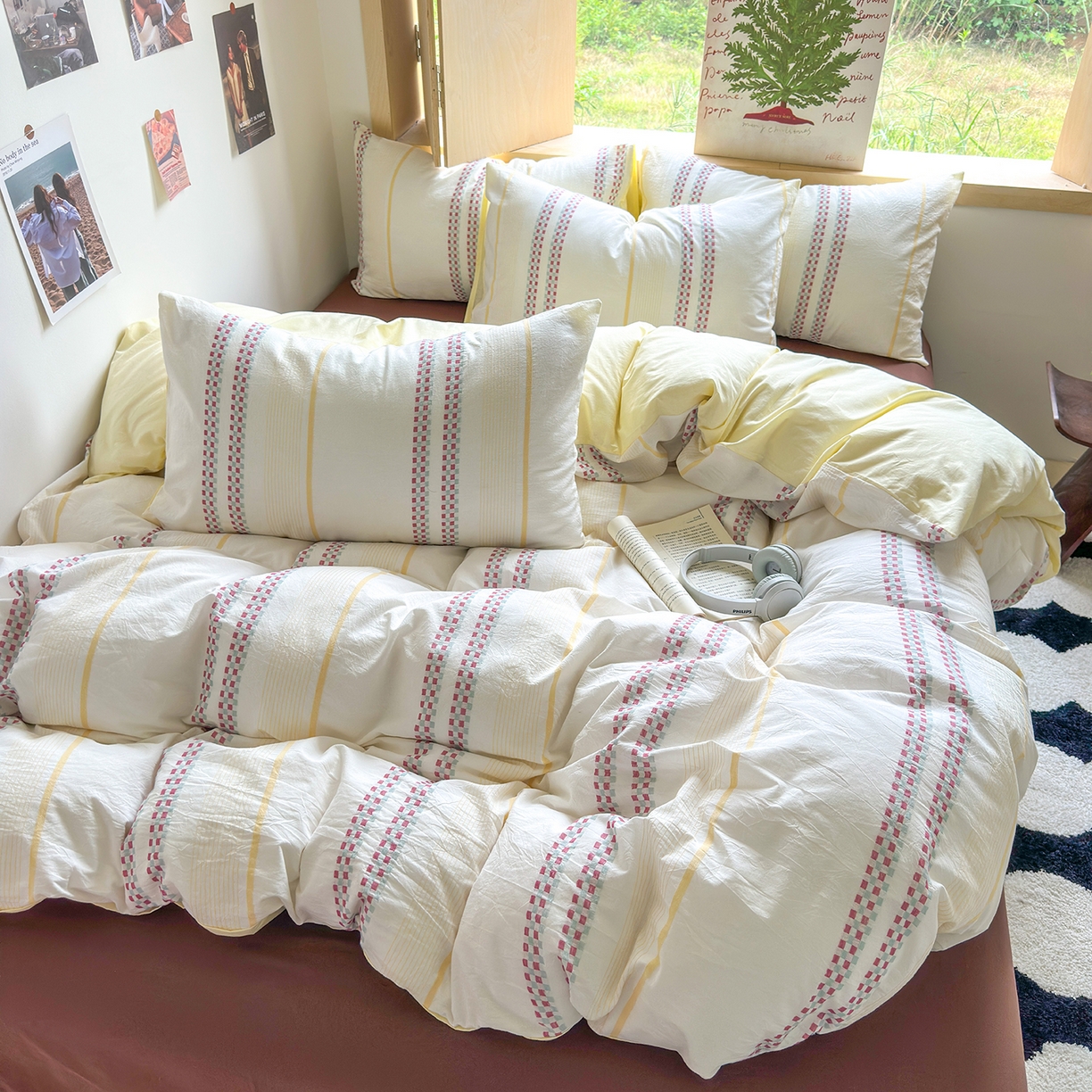 91家纺网 家纺一手货源 找家纺 千朵 2025新款全棉纯棉色织提花水洗棉四件套 富士系列 富士奶黄