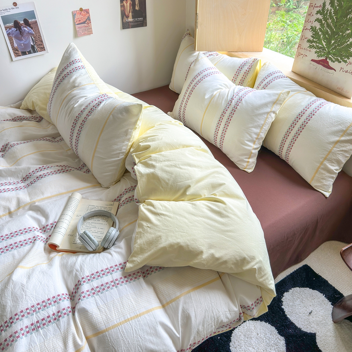 91家纺网 家纺一手货源 找家纺 千朵 2025新款全棉纯棉色织提花水洗棉四件套 富士系列 富士奶黄