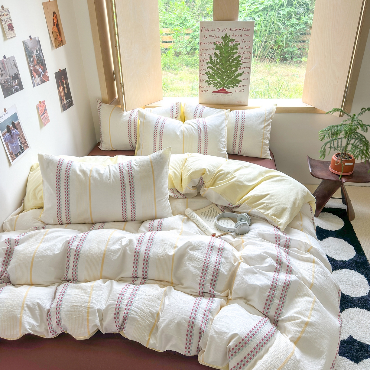 91家纺网 家纺一手货源 找家纺 千朵 2025新款全棉纯棉色织提花水洗棉四件套 富士系列 富士奶黄