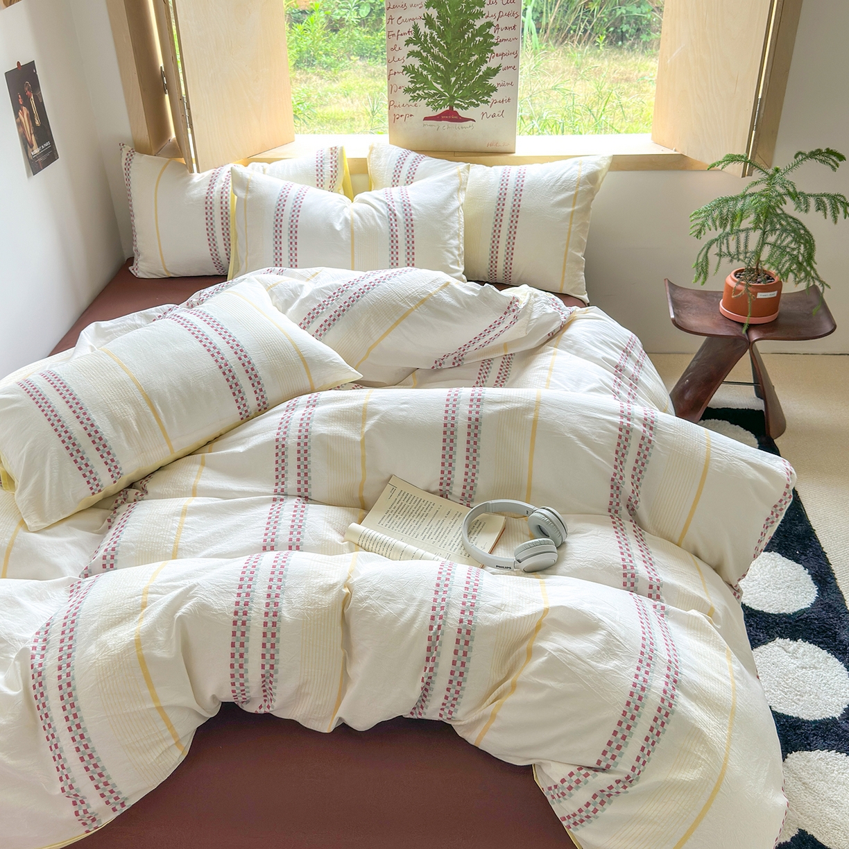 91家纺网 家纺一手货源 找家纺 千朵 2025新款全棉纯棉色织提花水洗棉四件套 富士系列 富士奶黄