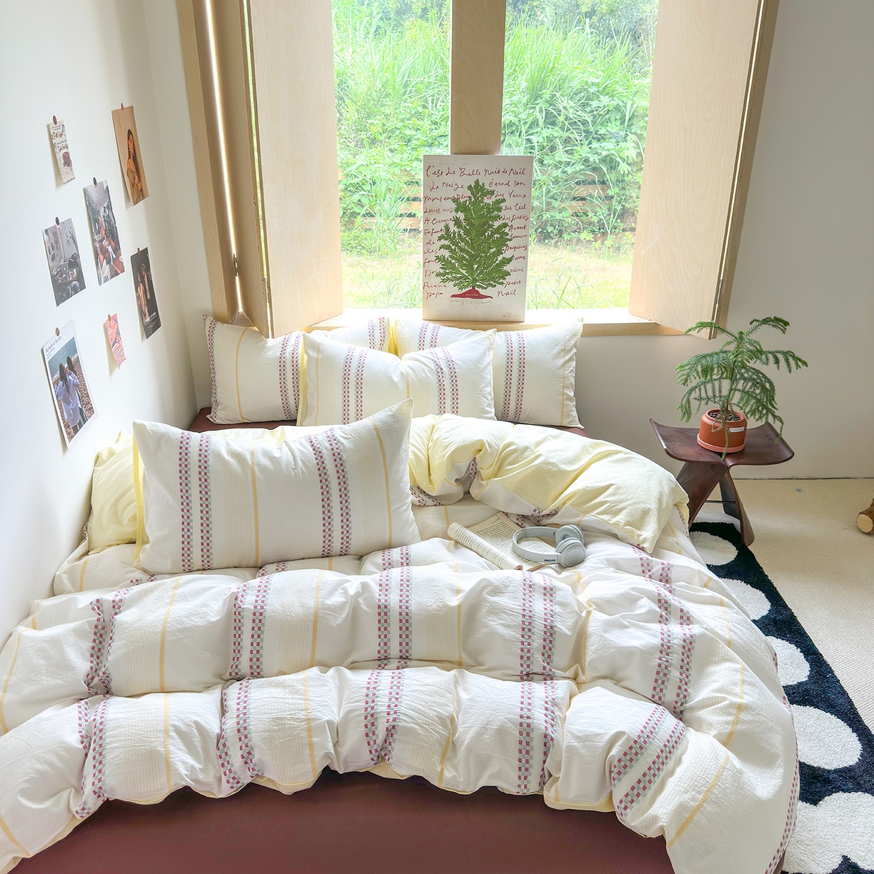 91家纺网 家纺一手货源 找家纺 千朵 2025新款全棉纯棉色织提花水洗棉四件套 富士系列 富士奶黄