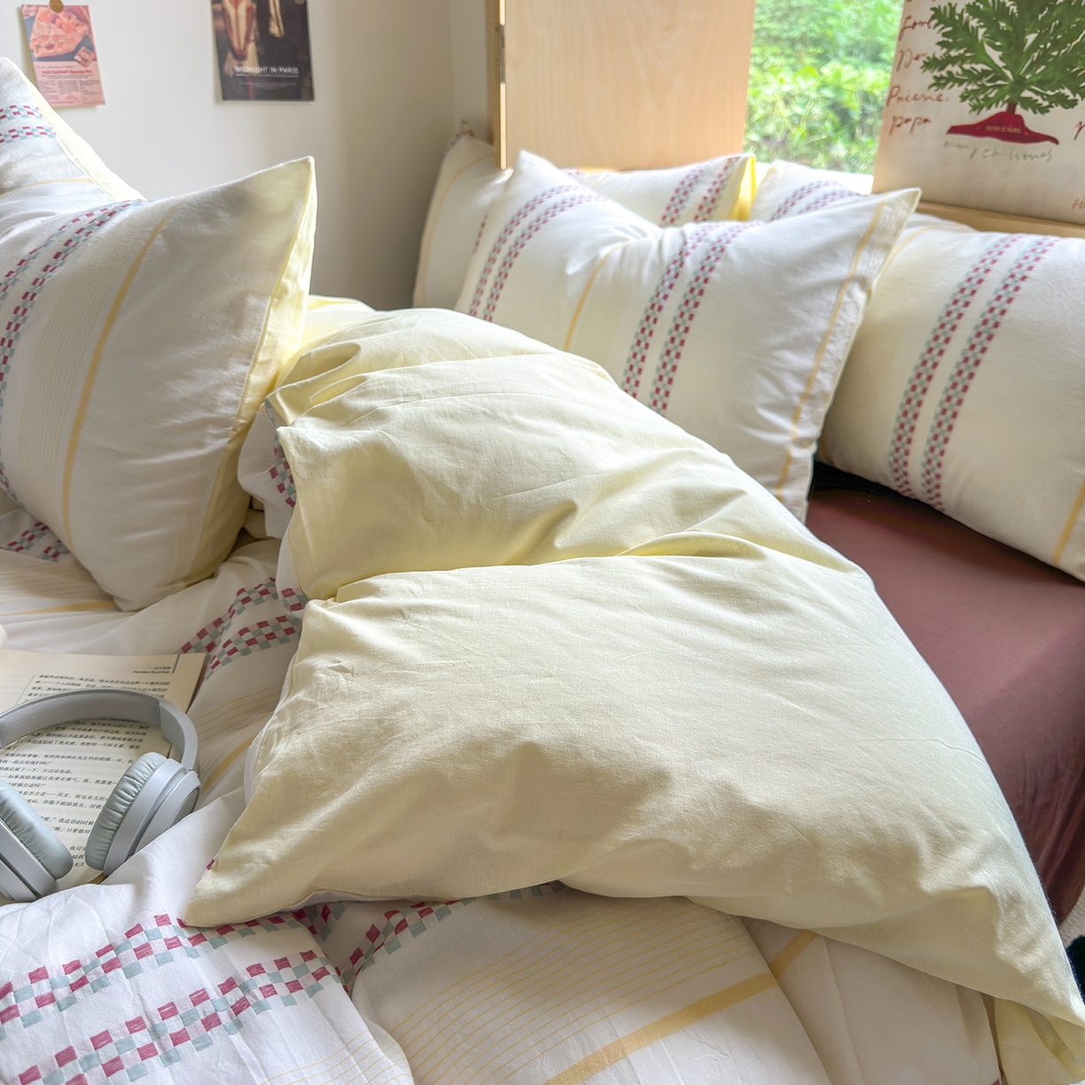 91家纺网 家纺一手货源 找家纺 千朵 2025新款全棉纯棉色织提花水洗棉四件套 富士系列 富士奶黄