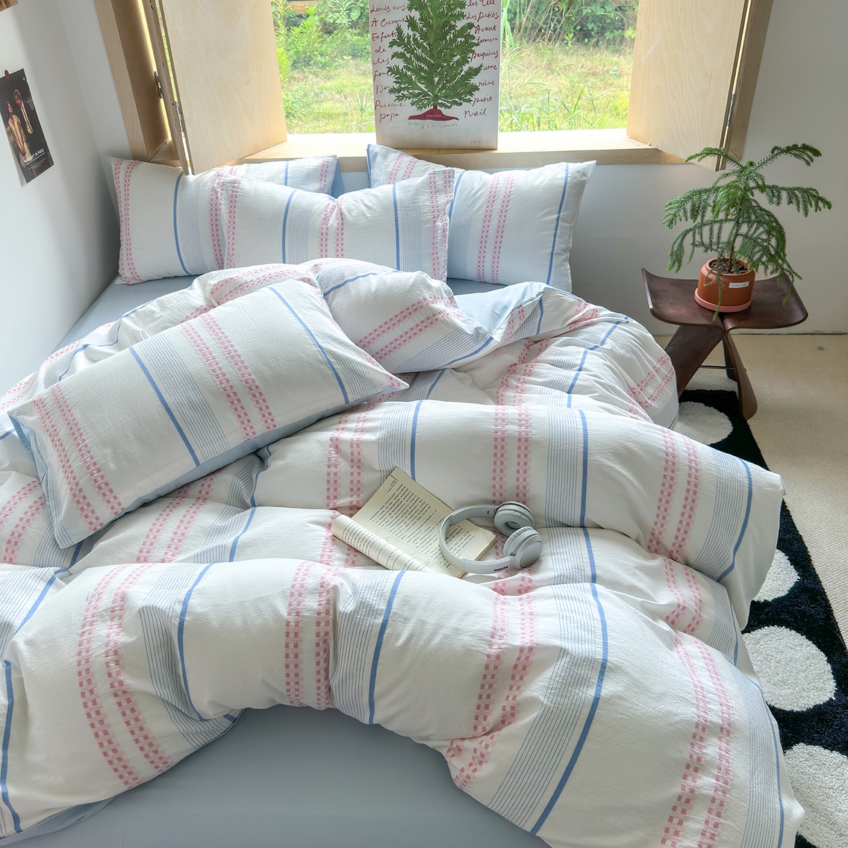 91家纺网 家纺一手货源 找家纺 千朵 2025新款全棉纯棉色织提花水洗棉四件套 富士系列 富士浅兰