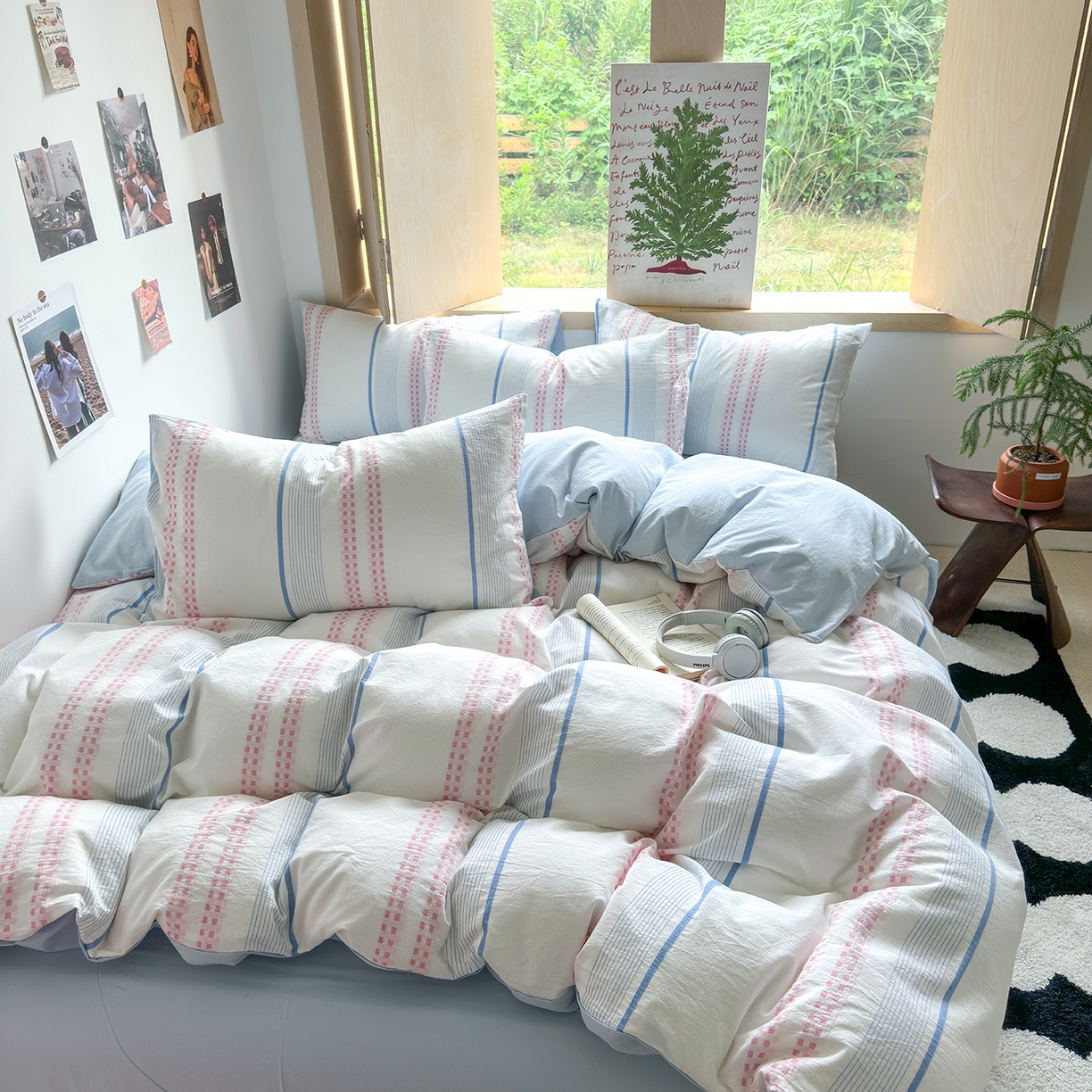 91家纺网 家纺一手货源 找家纺 千朵 2025新款全棉纯棉色织提花水洗棉四件套 富士系列 富士浅兰