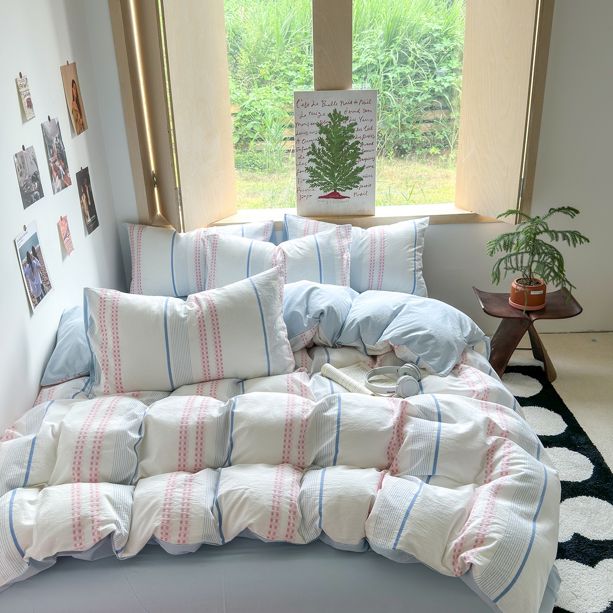 91家纺网 家纺一手货源 找家纺 千朵 2025新款全棉纯棉色织提花水洗棉四件套 富士系列 富士浅兰