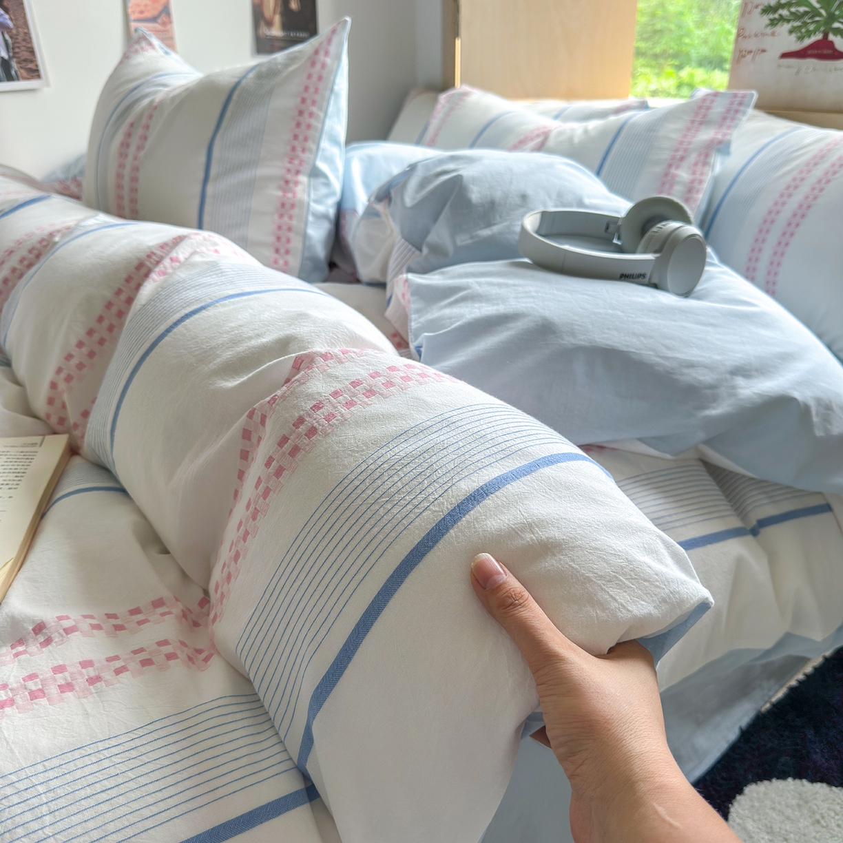 91家纺网 家纺一手货源 找家纺 千朵 2025新款全棉纯棉色织提花水洗棉四件套 富士系列 富士浅兰