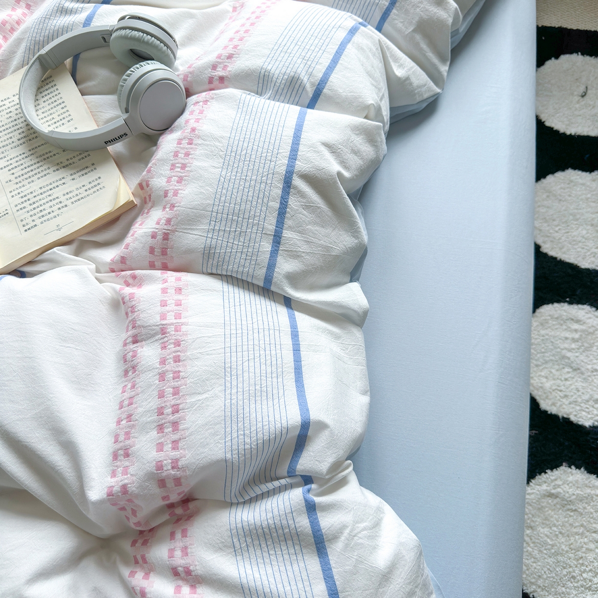 91家纺网 家纺一手货源 找家纺 千朵 2025新款全棉纯棉色织提花水洗棉四件套 富士系列 富士浅兰