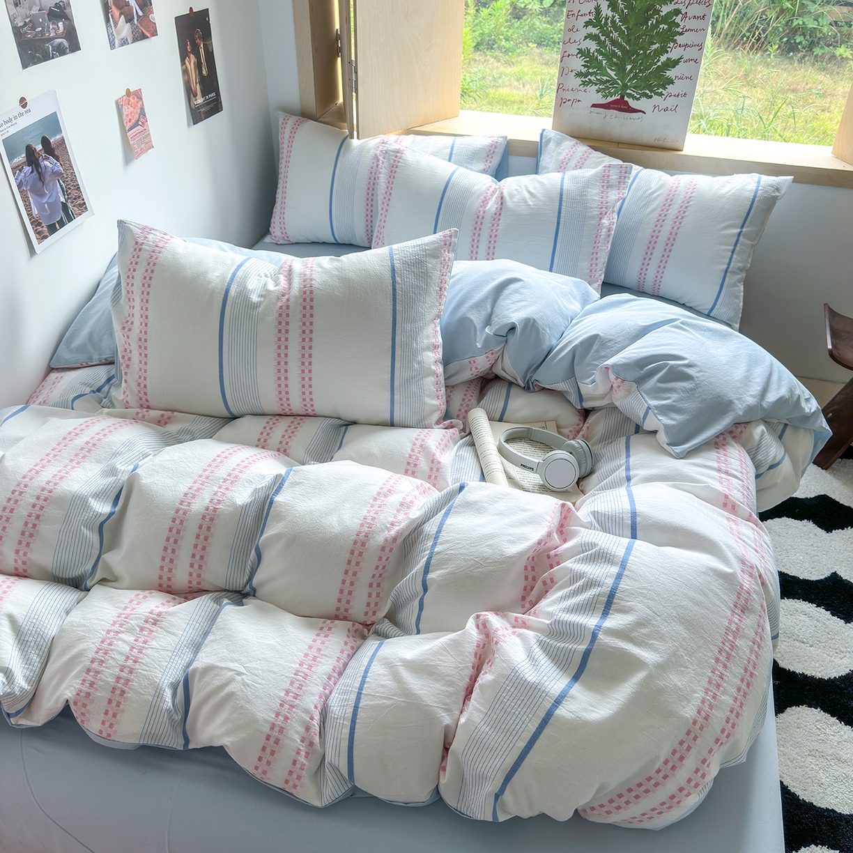 91家纺网 家纺一手货源 找家纺 千朵 2025新款全棉纯棉色织提花水洗棉四件套 富士系列 富士浅兰