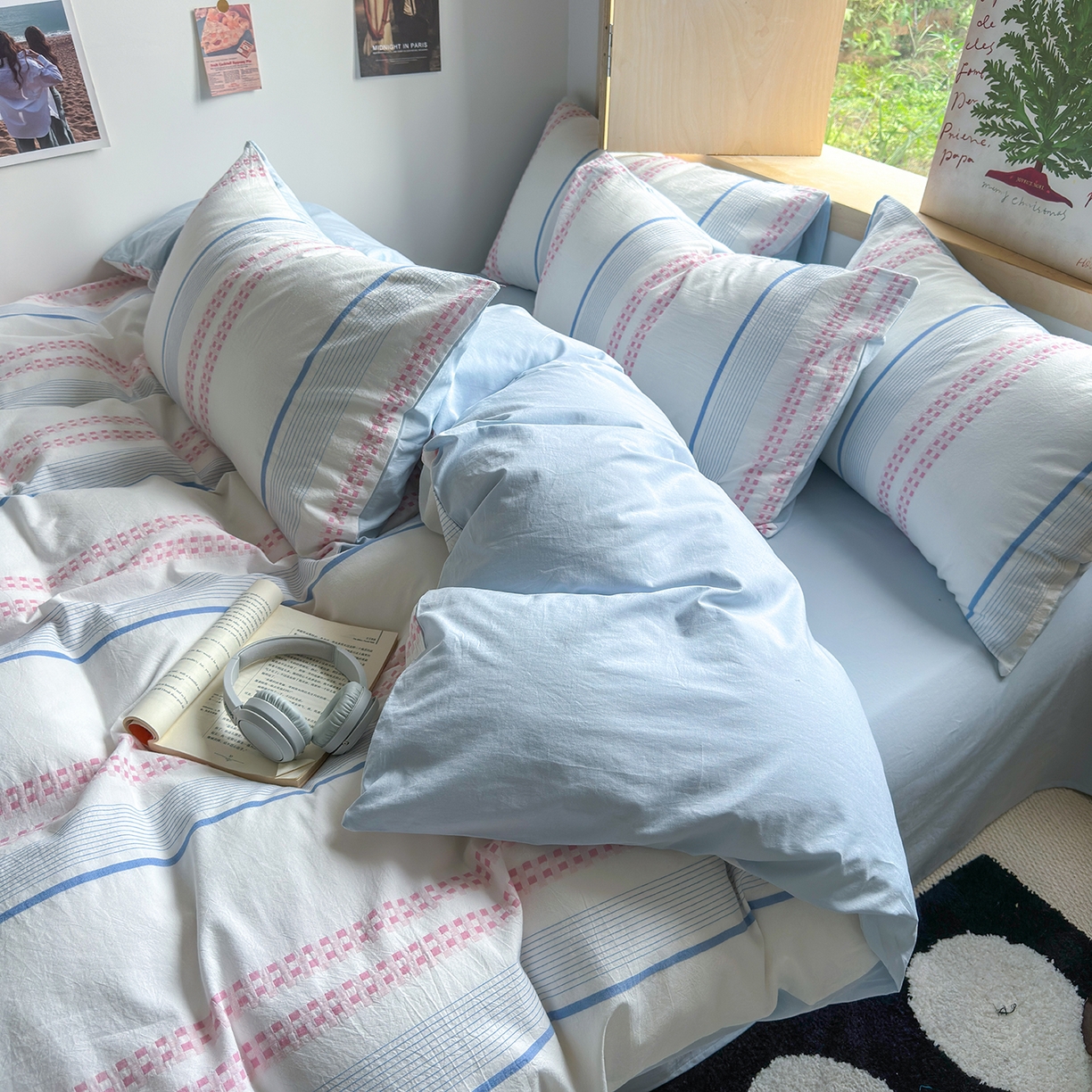 91家纺网 家纺一手货源 找家纺 千朵 2025新款全棉纯棉色织提花水洗棉四件套 富士系列 富士浅兰