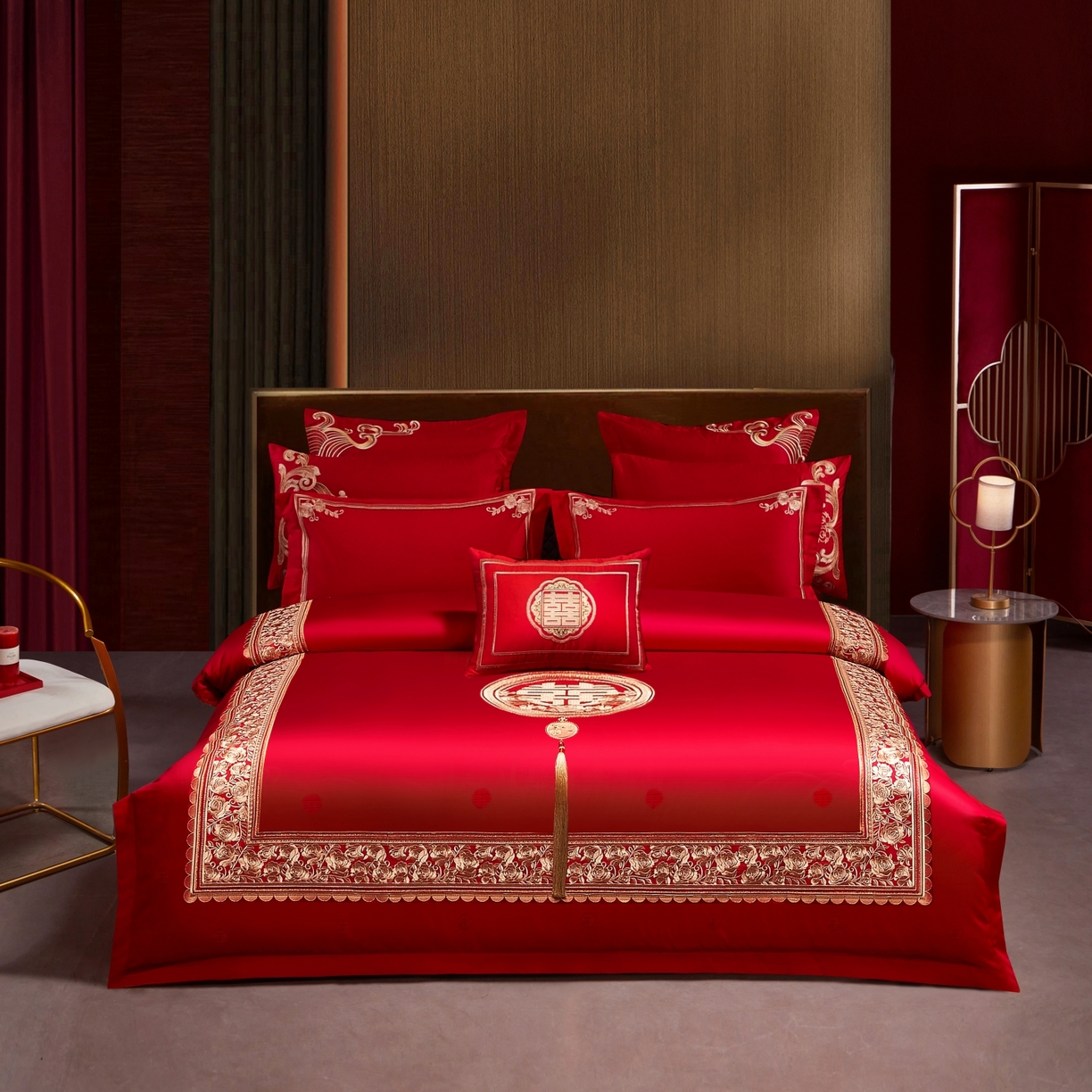 91家纺网 家纺一手货源 找家纺 （总）宏羽纺家纺 2025新款高支高密纯棉婚庆系列四件套