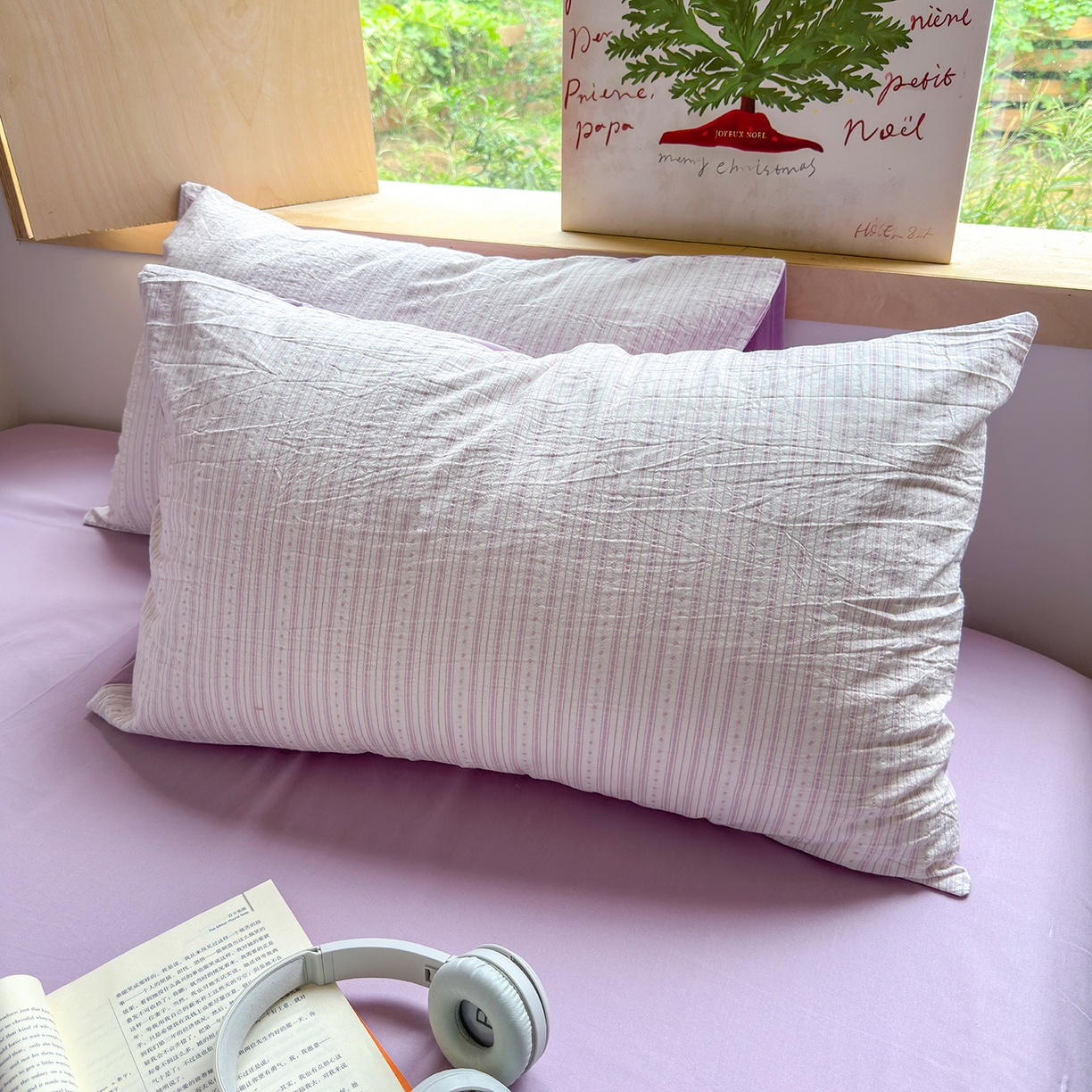 91家纺网 家纺一手货源 找家纺 千朵 2025新款全棉纯棉色织提花水洗棉四件套 富士系列 富士浅紫