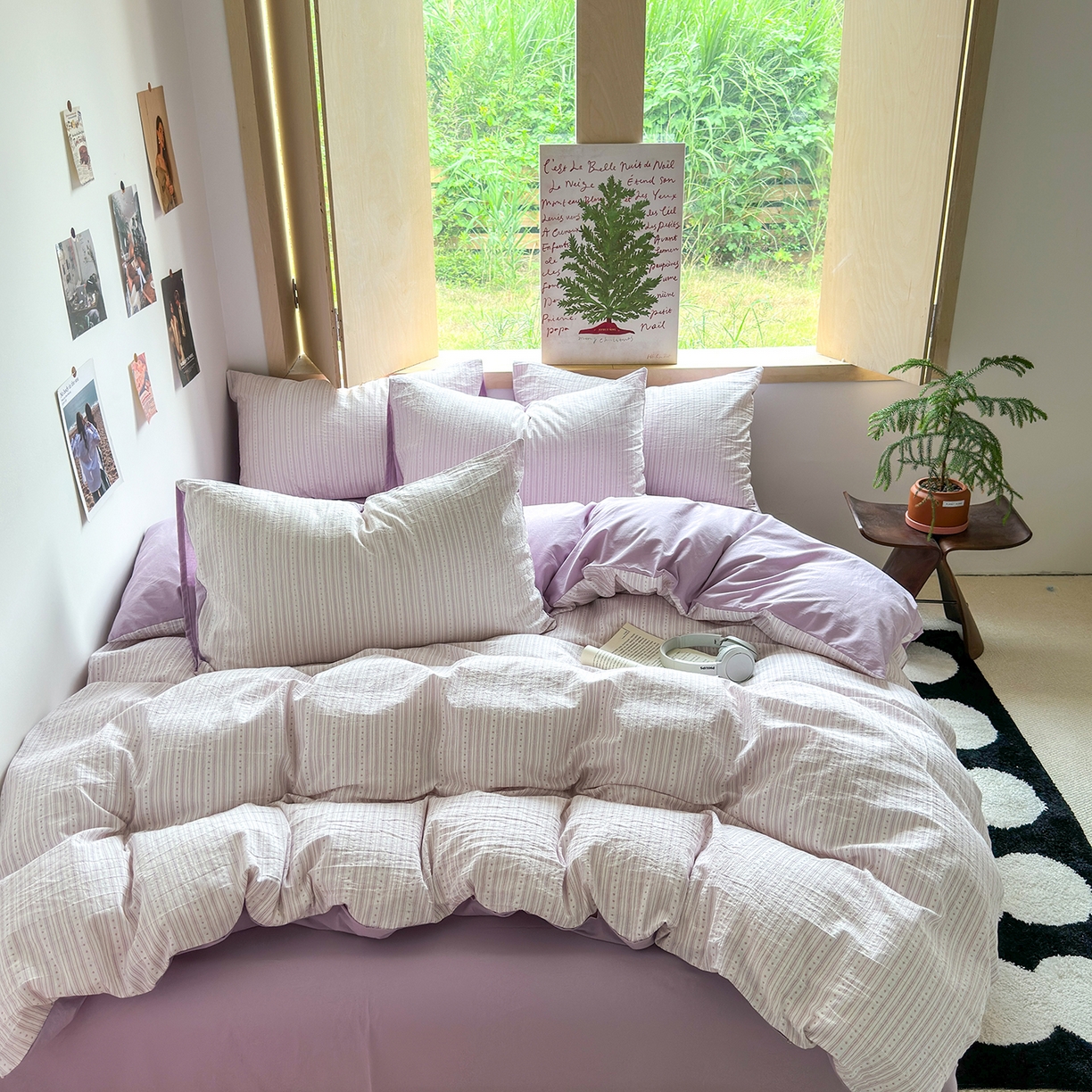 91家纺网 家纺一手货源 找家纺 千朵 2025新款全棉纯棉色织提花水洗棉四件套 富士系列 富士浅紫