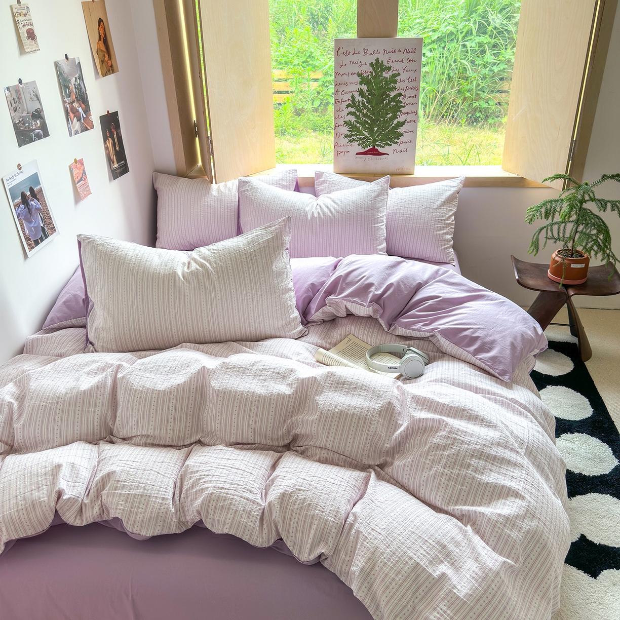 91家纺网 家纺一手货源 找家纺 千朵 2025新款全棉纯棉色织提花水洗棉四件套 富士系列 富士浅紫