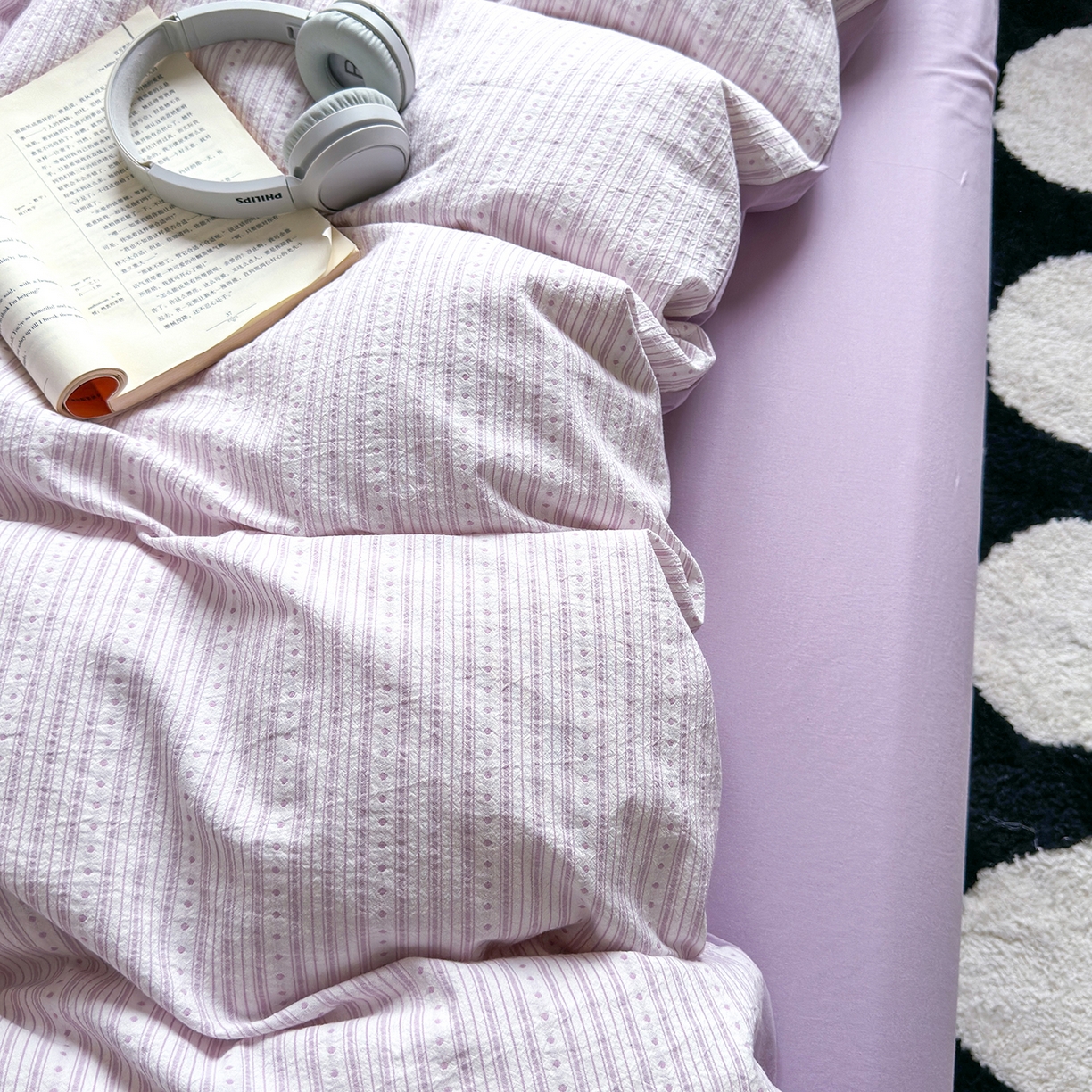 91家纺网 家纺一手货源 找家纺 千朵 2025新款全棉纯棉色织提花水洗棉四件套 富士系列 富士浅紫