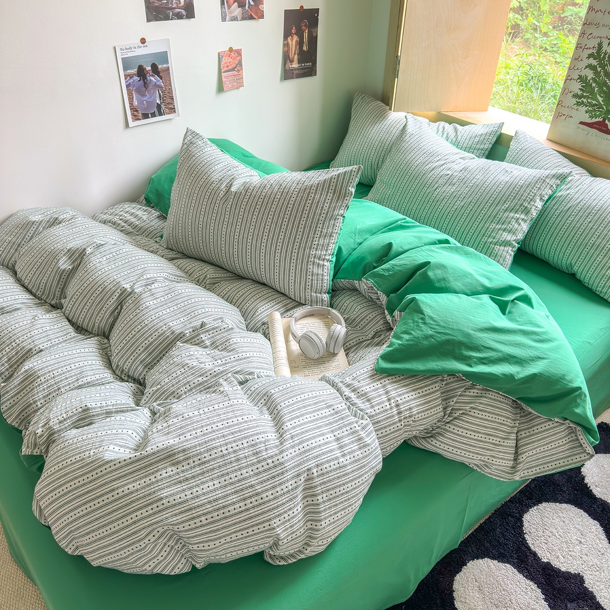 91家纺网 家纺一手货源 找家纺 千朵 2025新款全棉纯棉色织提花水洗棉四件套 富士系列 富士森绿