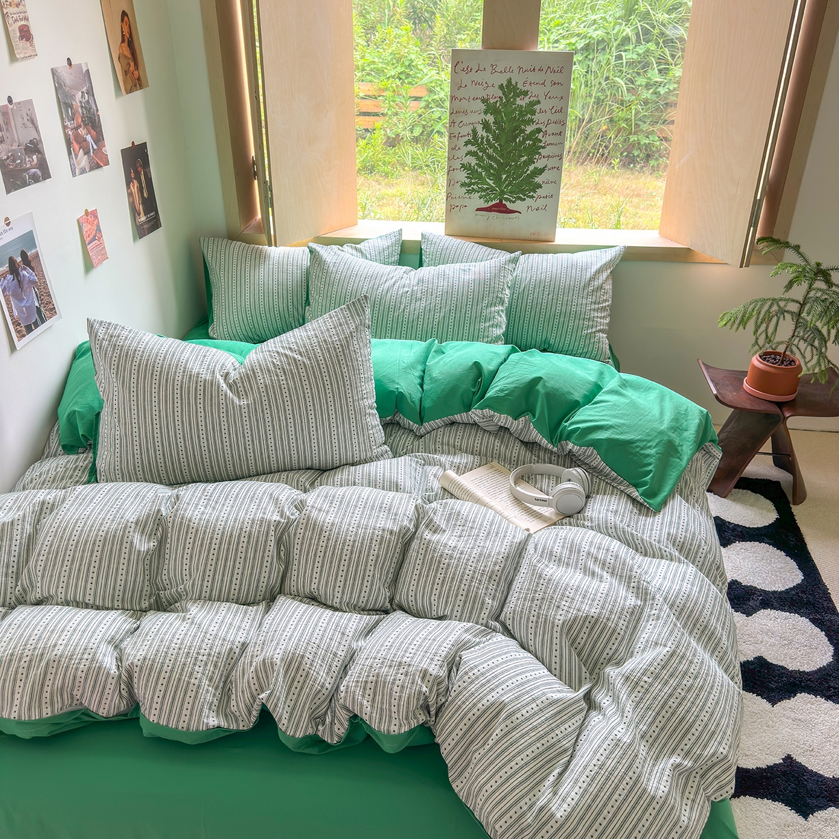 91家纺网 家纺一手货源 找家纺 千朵 2025新款全棉纯棉色织提花水洗棉四件套 富士系列 富士森绿