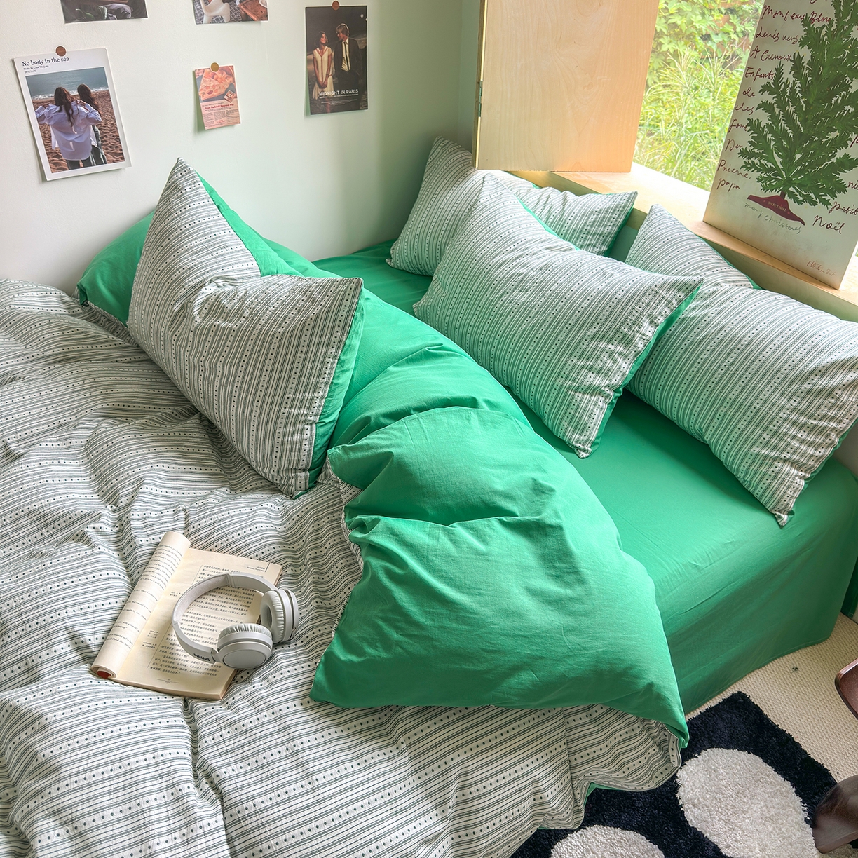 91家纺网 家纺一手货源 找家纺 千朵 2025新款全棉纯棉色织提花水洗棉四件套 富士系列 富士森绿