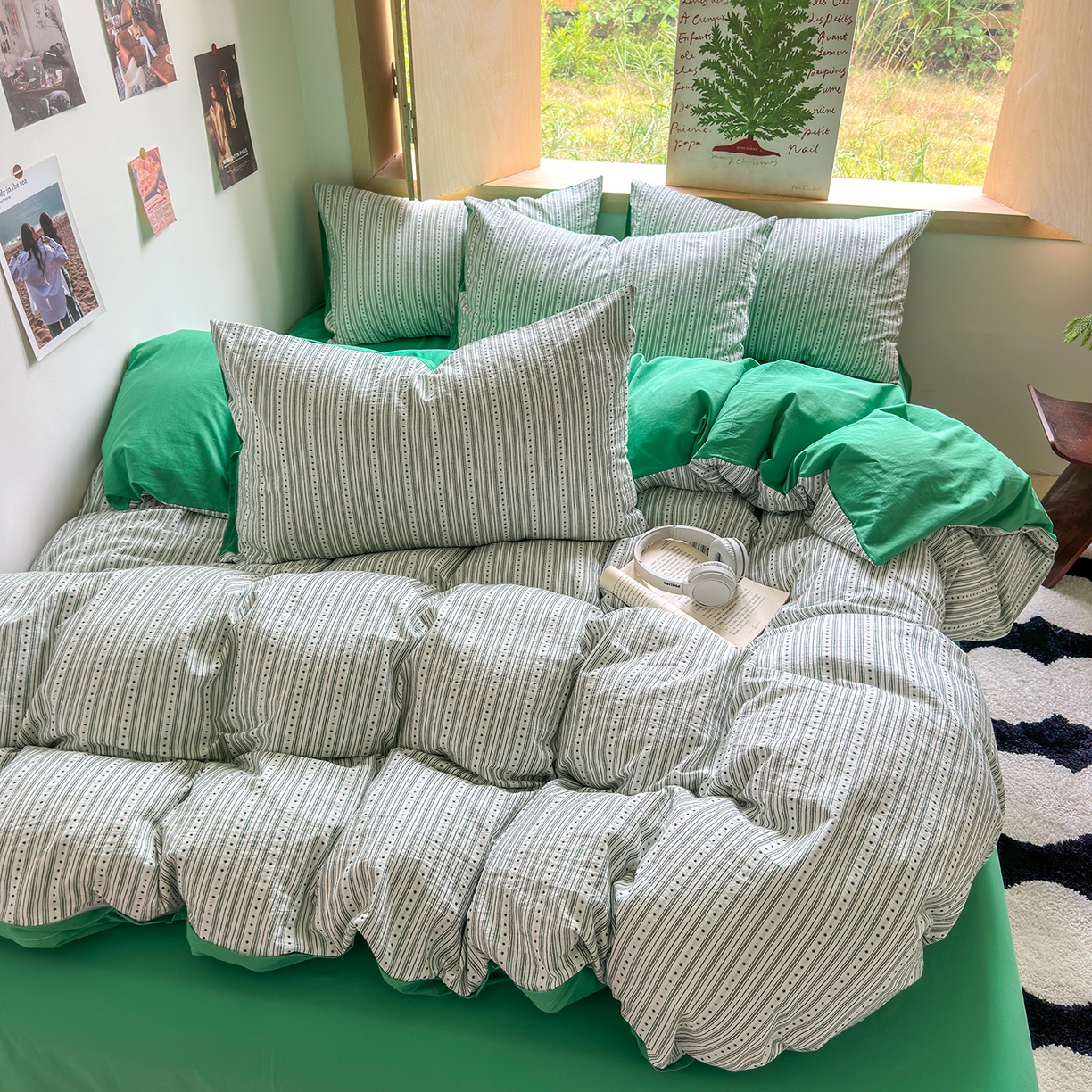 91家纺网 家纺一手货源 找家纺 千朵 2025新款全棉纯棉色织提花水洗棉四件套 富士系列 富士森绿