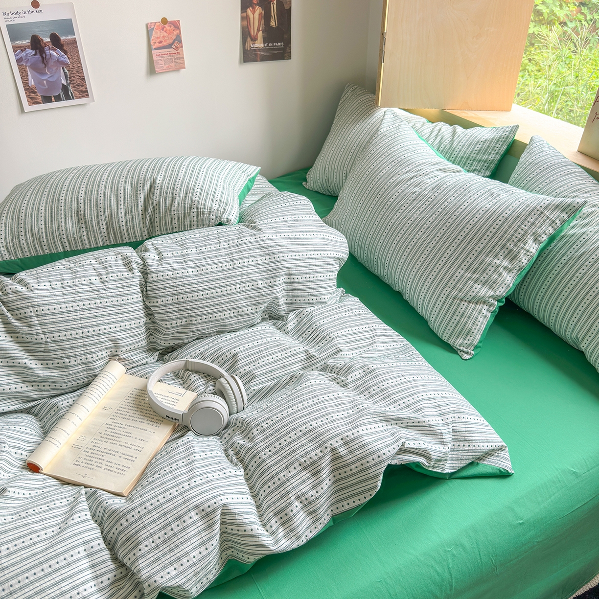 91家纺网 家纺一手货源 找家纺 千朵 2025新款全棉纯棉色织提花水洗棉四件套 富士系列 富士森绿