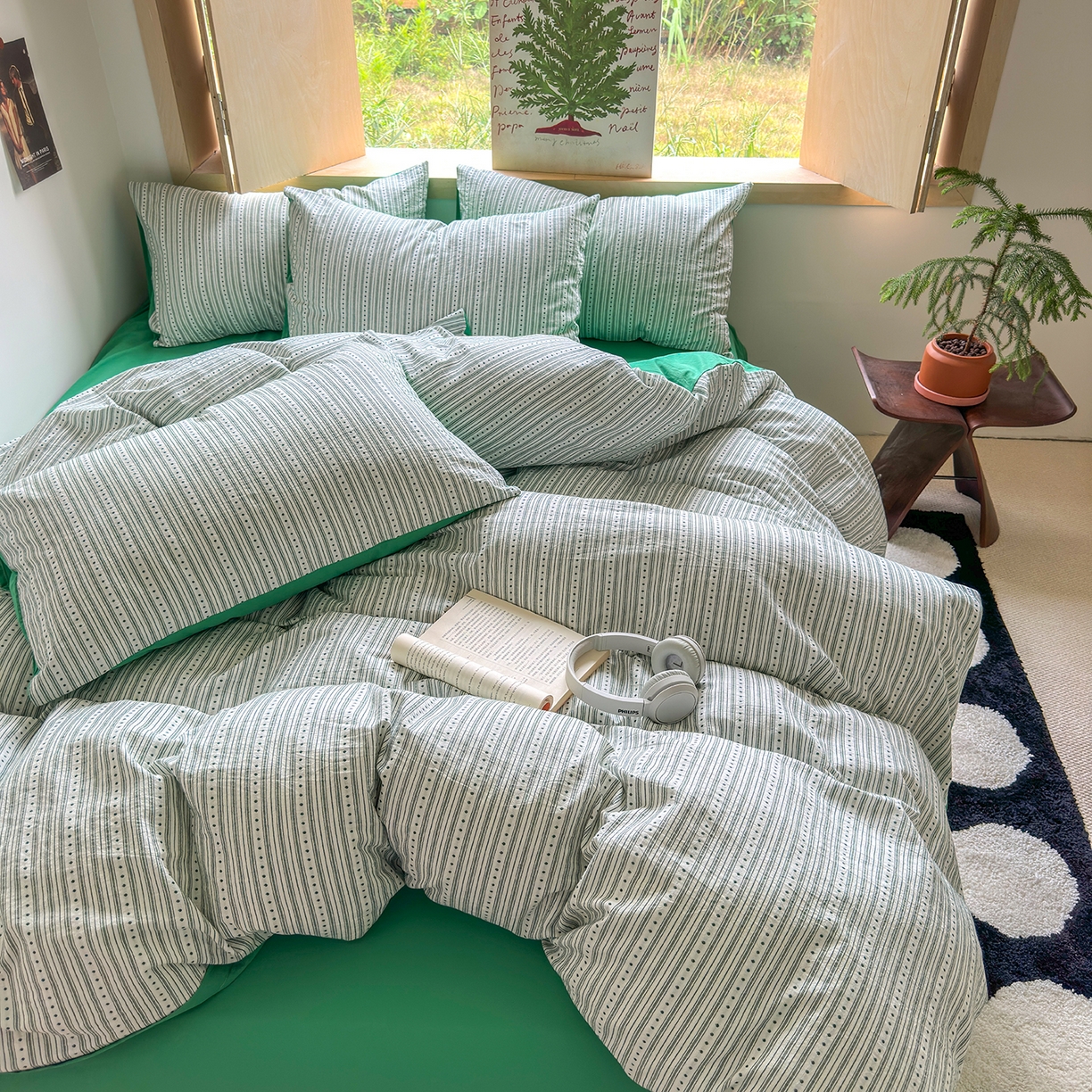 91家纺网 家纺一手货源 找家纺 千朵 2025新款全棉纯棉色织提花水洗棉四件套 富士系列 富士森绿