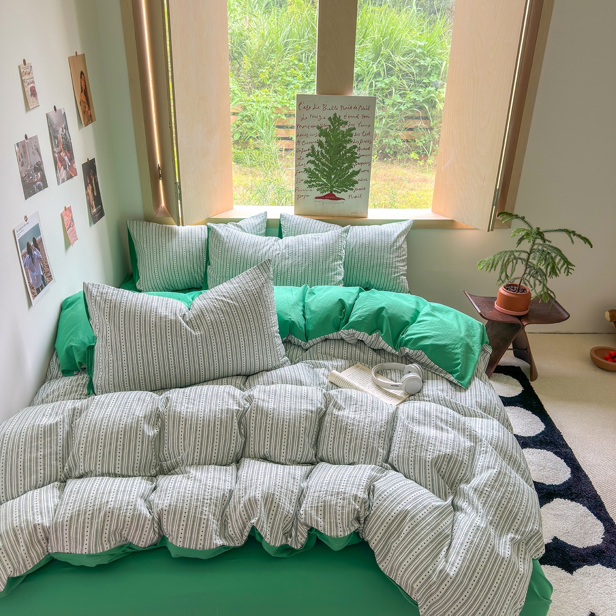 91家纺网 家纺一手货源 找家纺 千朵 2025新款全棉纯棉色织提花水洗棉四件套 富士系列 富士森绿