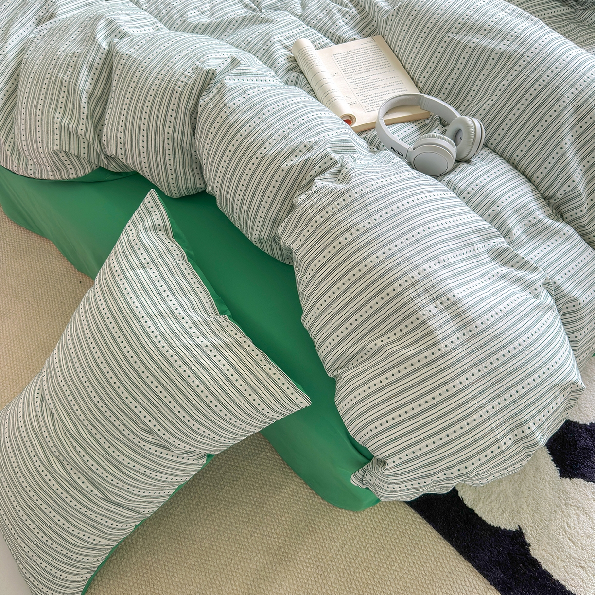 91家纺网 家纺一手货源 找家纺 千朵 2025新款全棉纯棉色织提花水洗棉四件套 富士系列 富士森绿