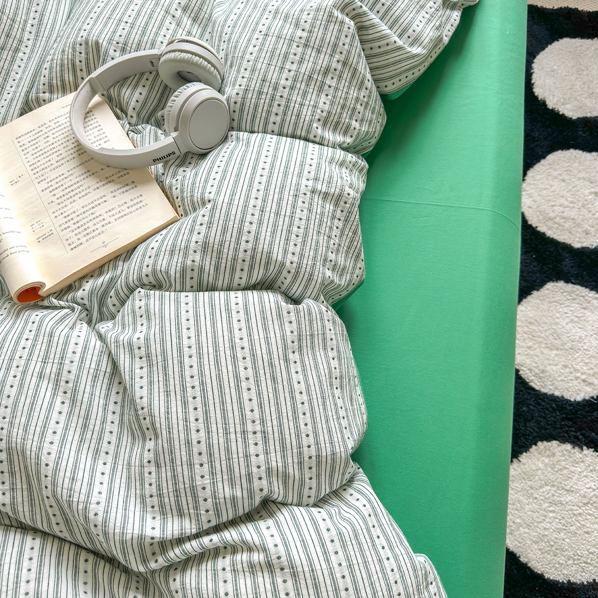 91家纺网 家纺一手货源 找家纺 千朵 2025新款全棉纯棉色织提花水洗棉四件套 富士系列 富士森绿