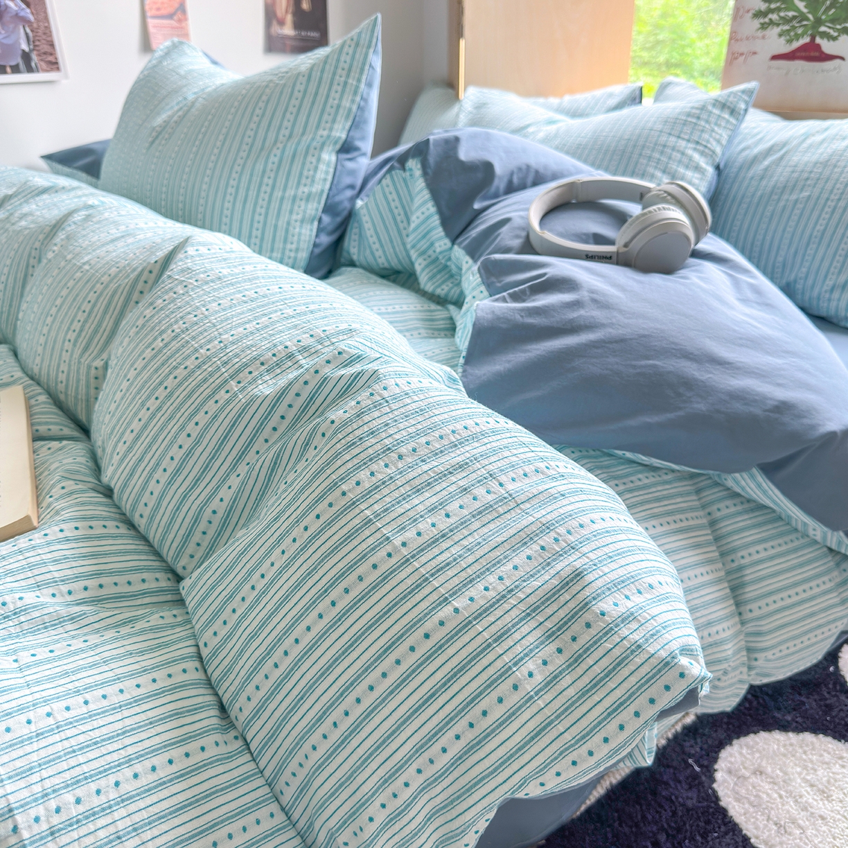 千朵 2025新款全棉纯棉色织提花水洗棉四件套 富士系列 富士雾兰