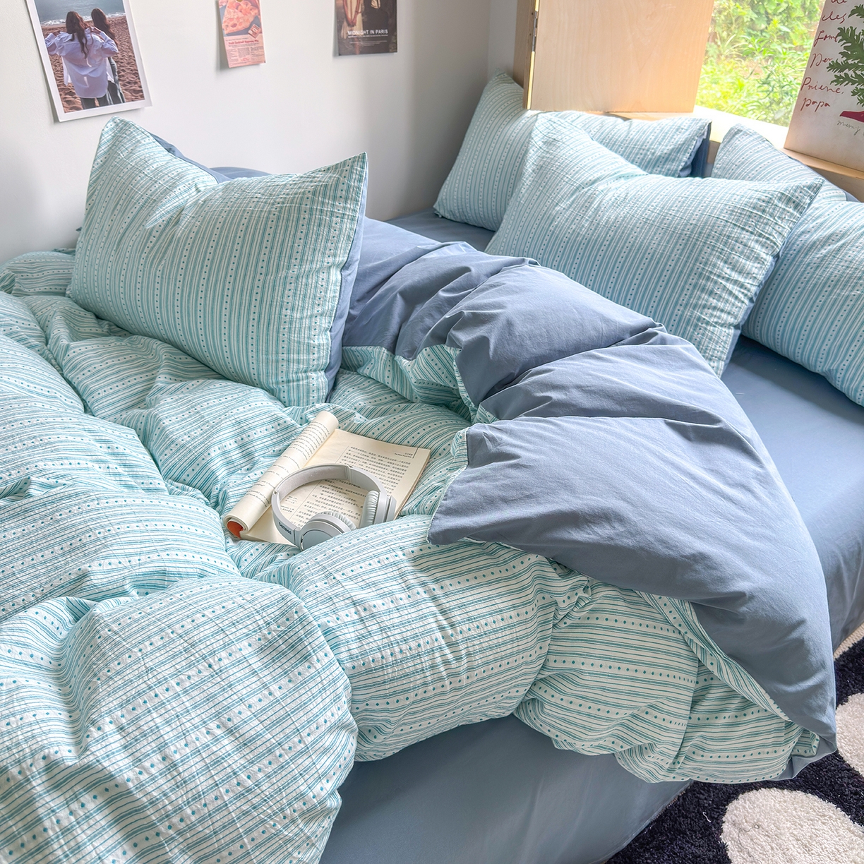 91家纺网 家纺一手货源 找家纺 千朵 2025新款全棉纯棉色织提花水洗棉四件套 富士系列 富士雾兰