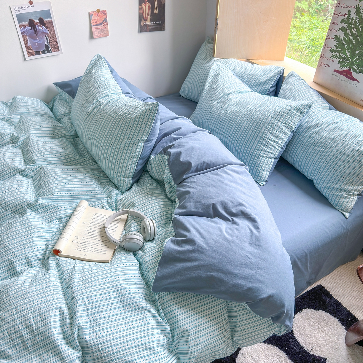 91家纺网 家纺一手货源 找家纺 千朵 2025新款全棉纯棉色织提花水洗棉四件套 富士系列 富士雾兰