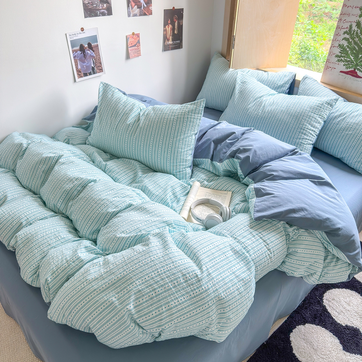 91家纺网 家纺一手货源 找家纺 千朵 2025新款全棉纯棉色织提花水洗棉四件套 富士系列 富士雾兰