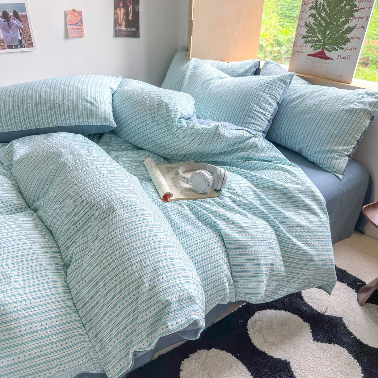 91家纺网 家纺一手货源 找家纺 千朵 2025新款全棉纯棉色织提花水洗棉四件套 富士系列 富士雾兰