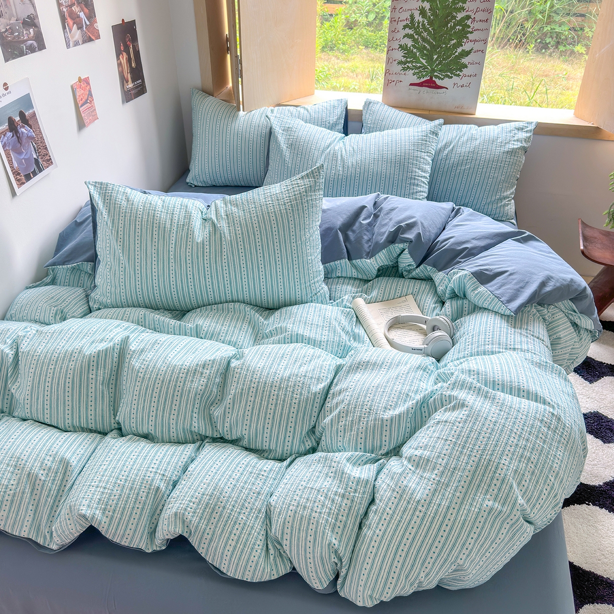 91家纺网 家纺一手货源 找家纺 千朵 2025新款全棉纯棉色织提花水洗棉四件套 富士系列 富士雾兰